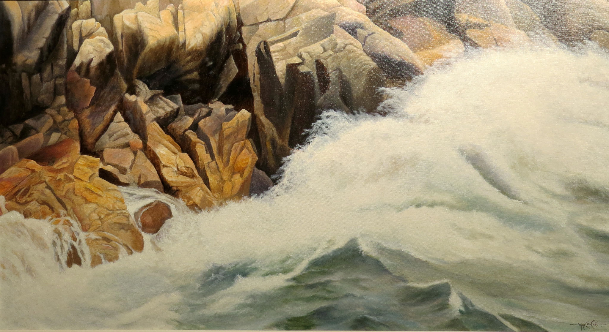 Waves, Lake Superior, Ivan Wheale oil on canvas 20 X 36