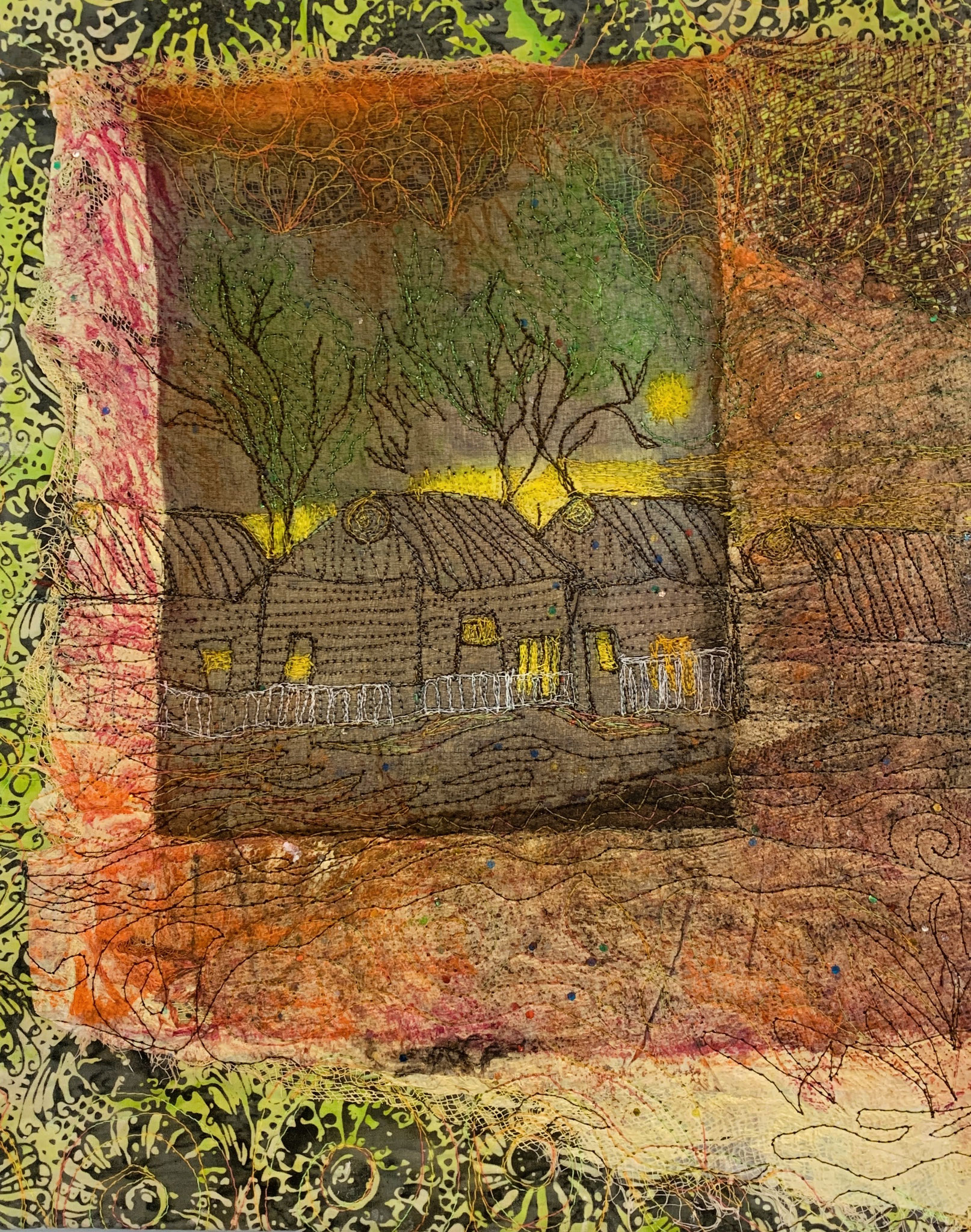 REMEMBER THE SUMMER CABINS 14 x 12 Fibre mixed media 