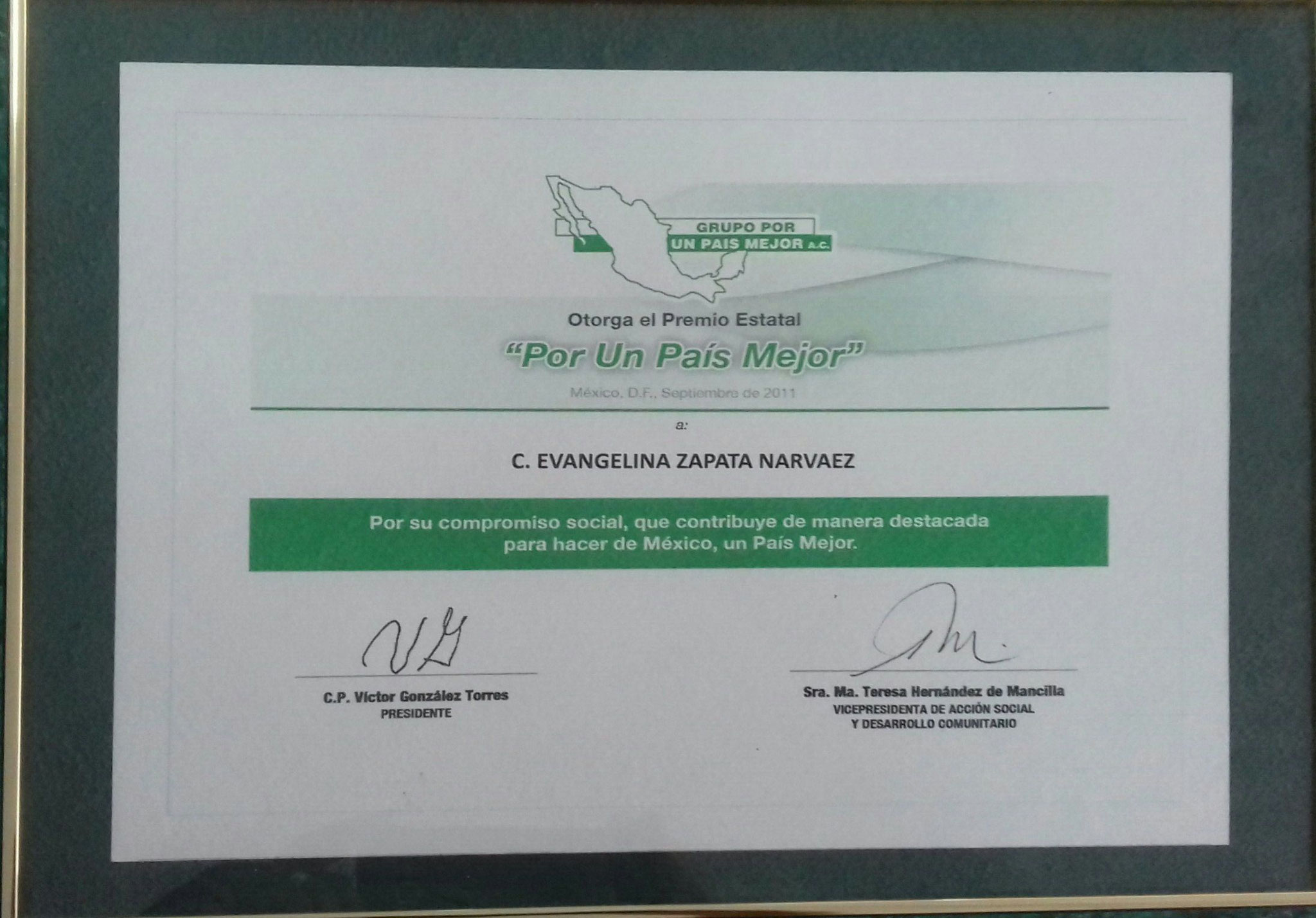 PREMIO ESTATAL POR UN PAIS MEJOR 2011