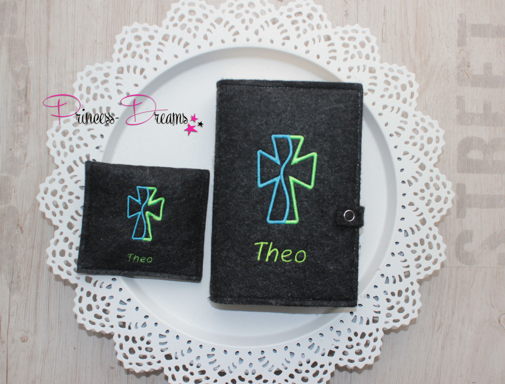 Set, Gotteslobhülle & Rosenkranztasche aus Filz mit Name zur Kommunion