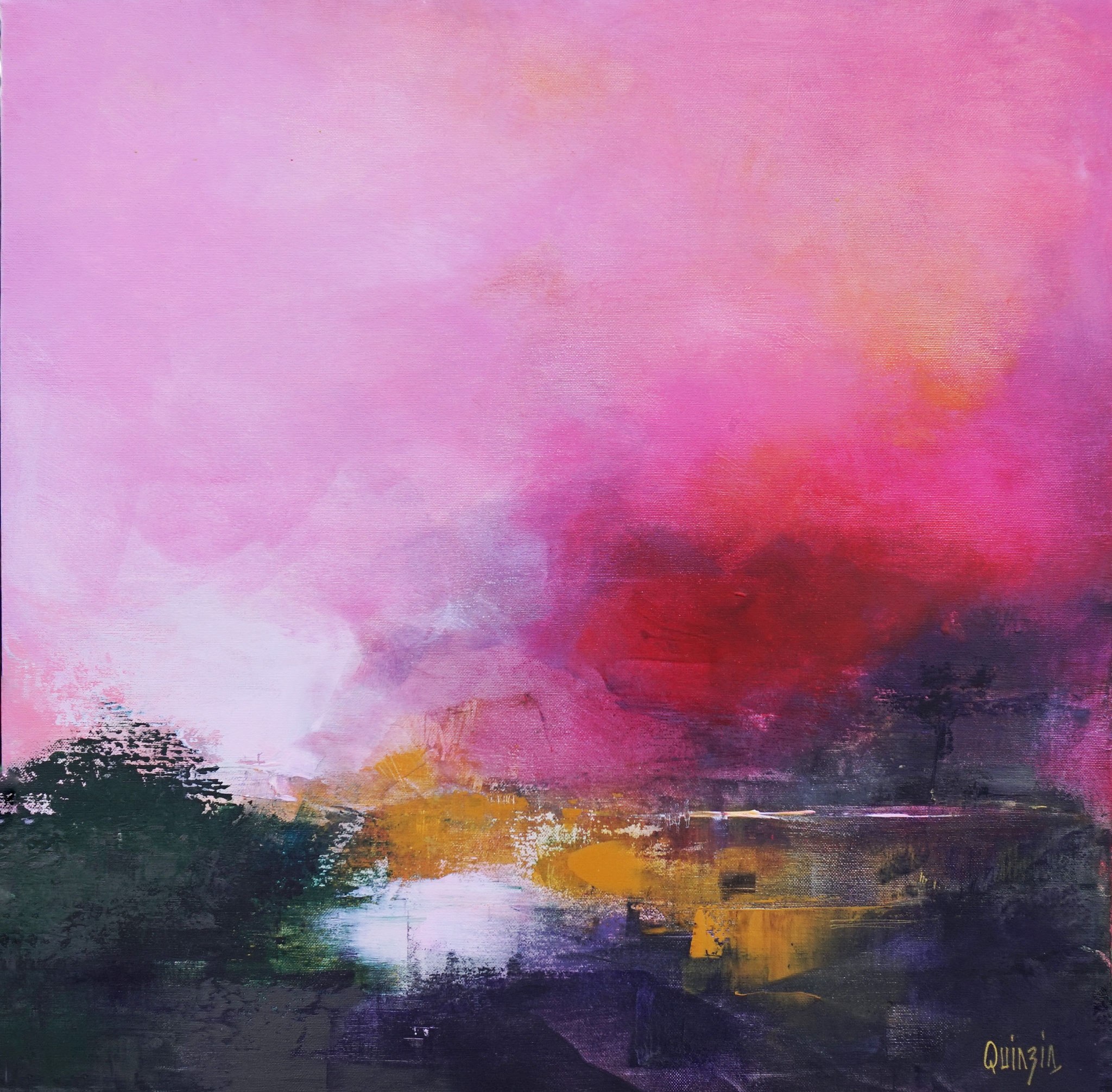 "Ciel rose" peinture acrylique sur toile 60 x 60  disponible
