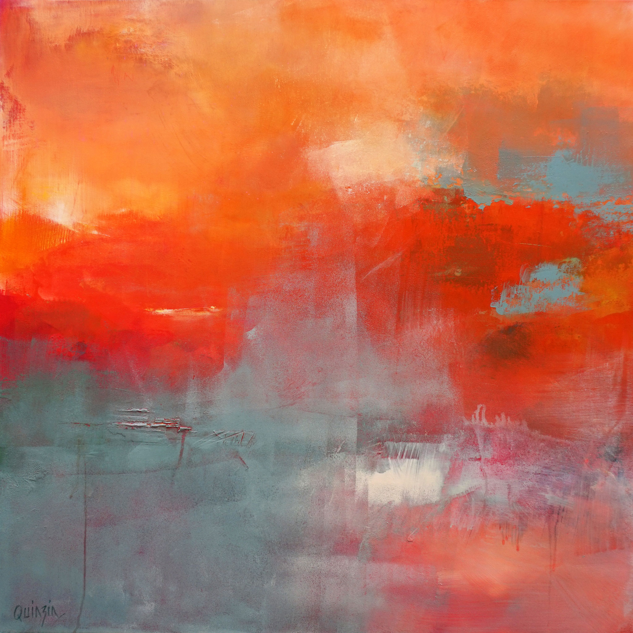 "Silent sunset" acrylique et pastels à l'huile sur toile 80*80 VENDUE