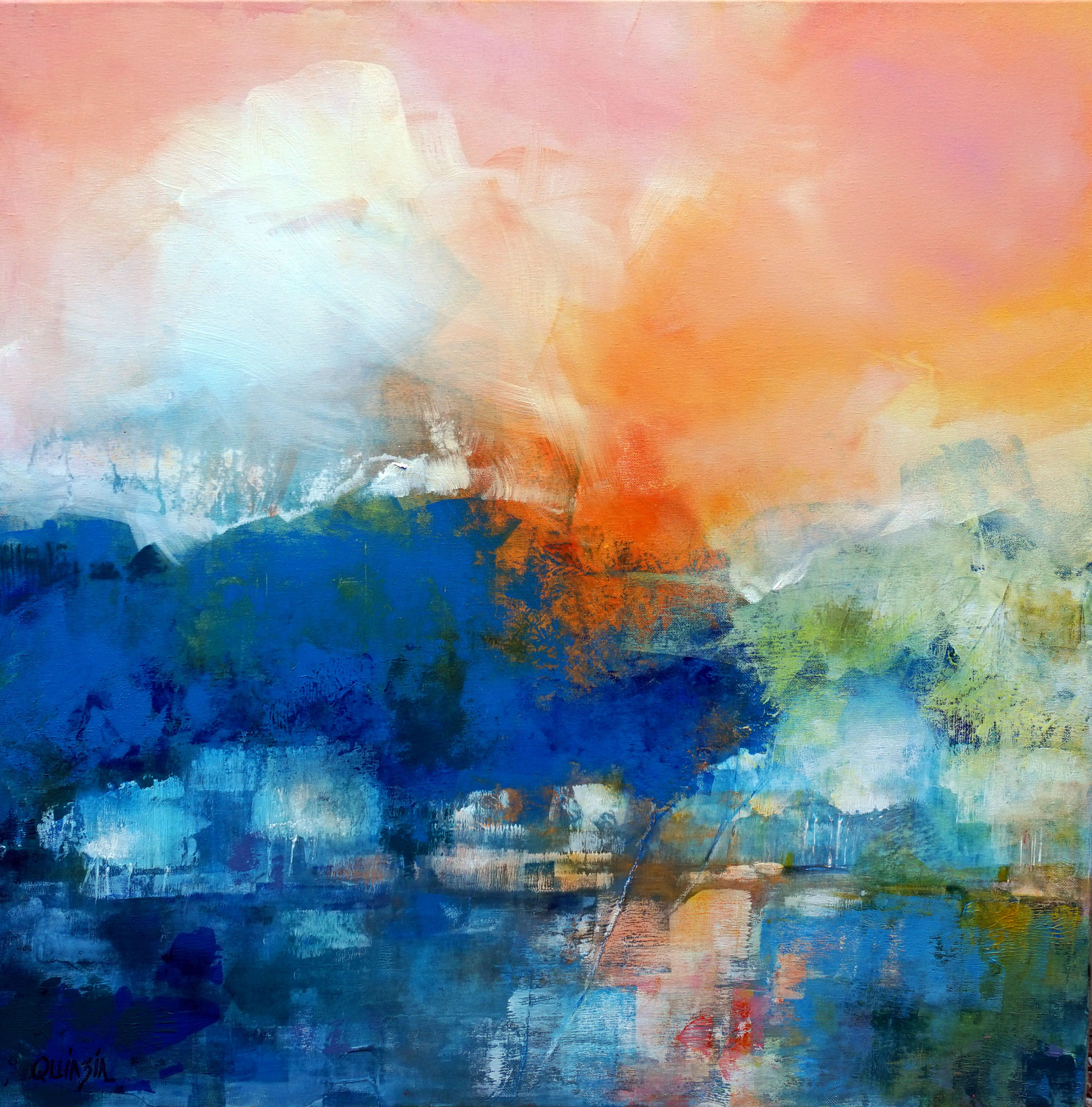 "Quiet river", acrylique sur toile 80 x 80. Vendue