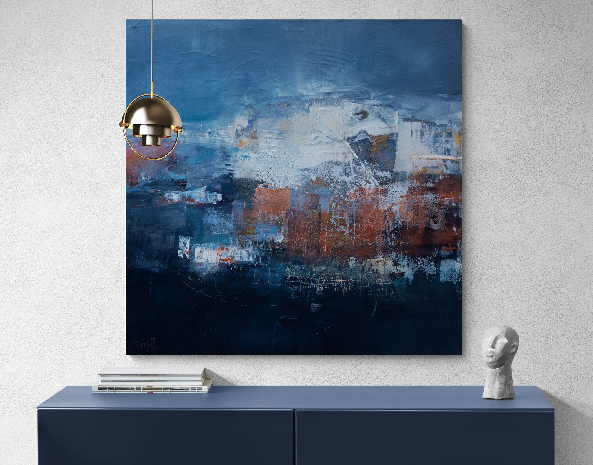 Golden coast,  acrylique, enduits, collage et pigments sur toile 100*100