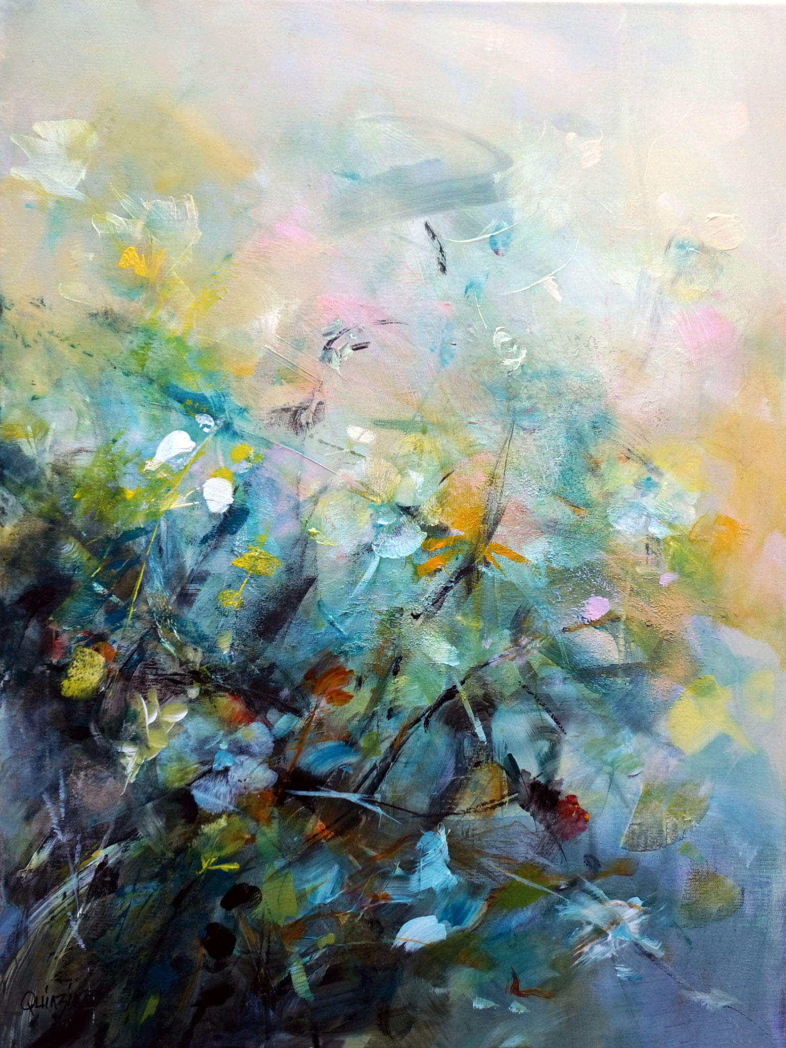 "Flower fight" technique mixte sur toile 60 x 80 cm Vendue