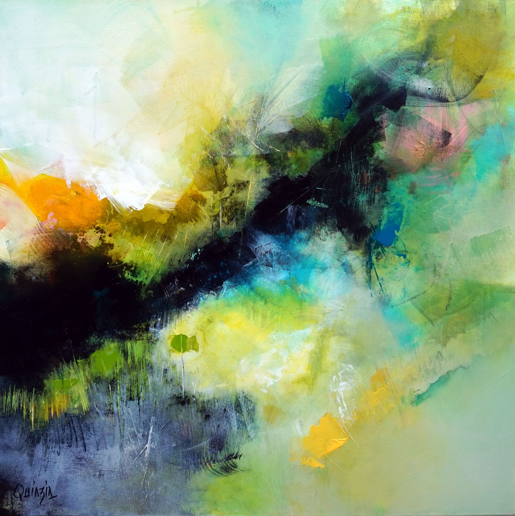 "Le point du jour" peinture acrylique sur toile 80 x 80 x 1 cm, VENDUE