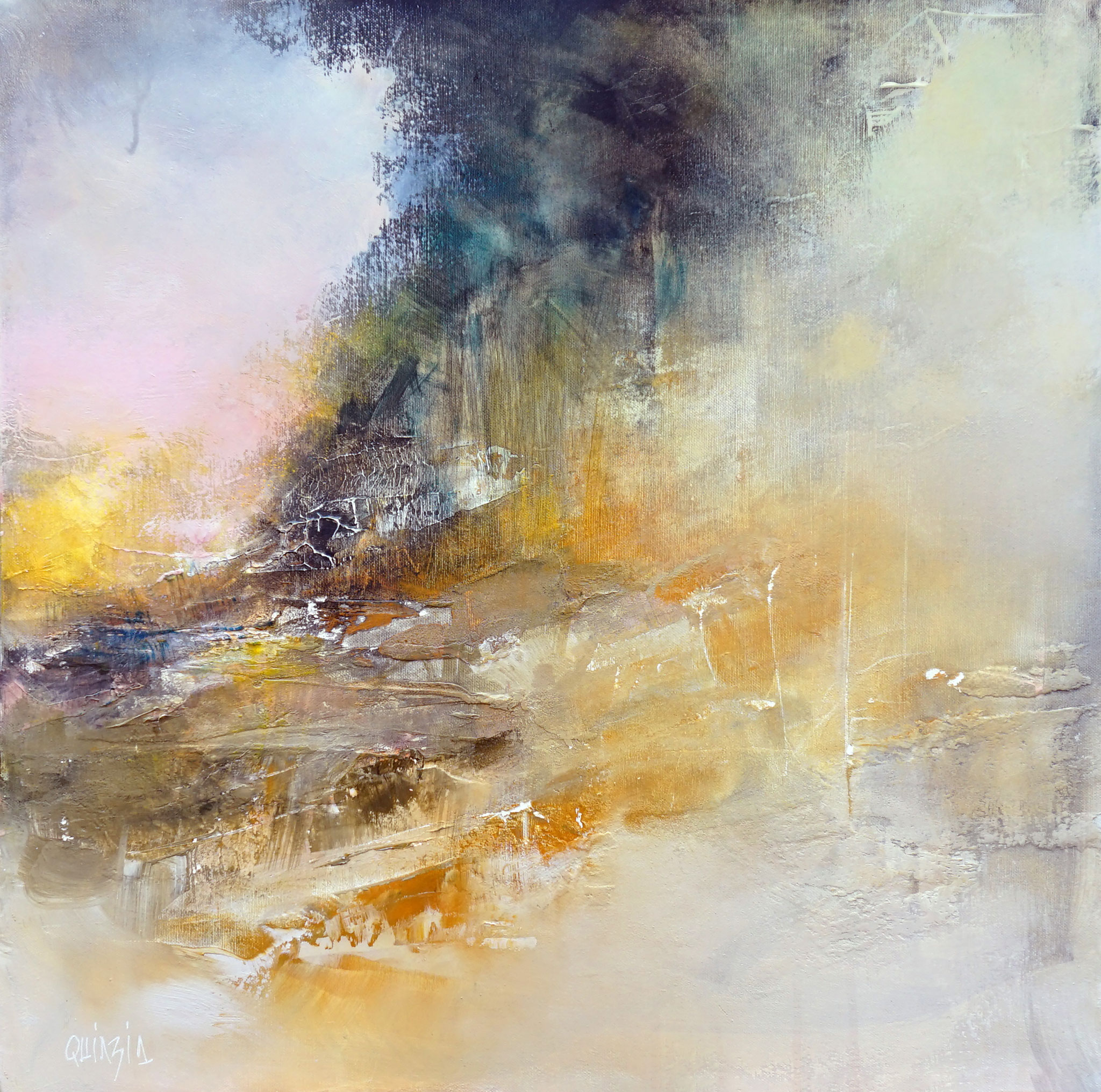 "Lumière d'automne" Acrylique, pigment, enduit sur toile 60 x 60 disponible