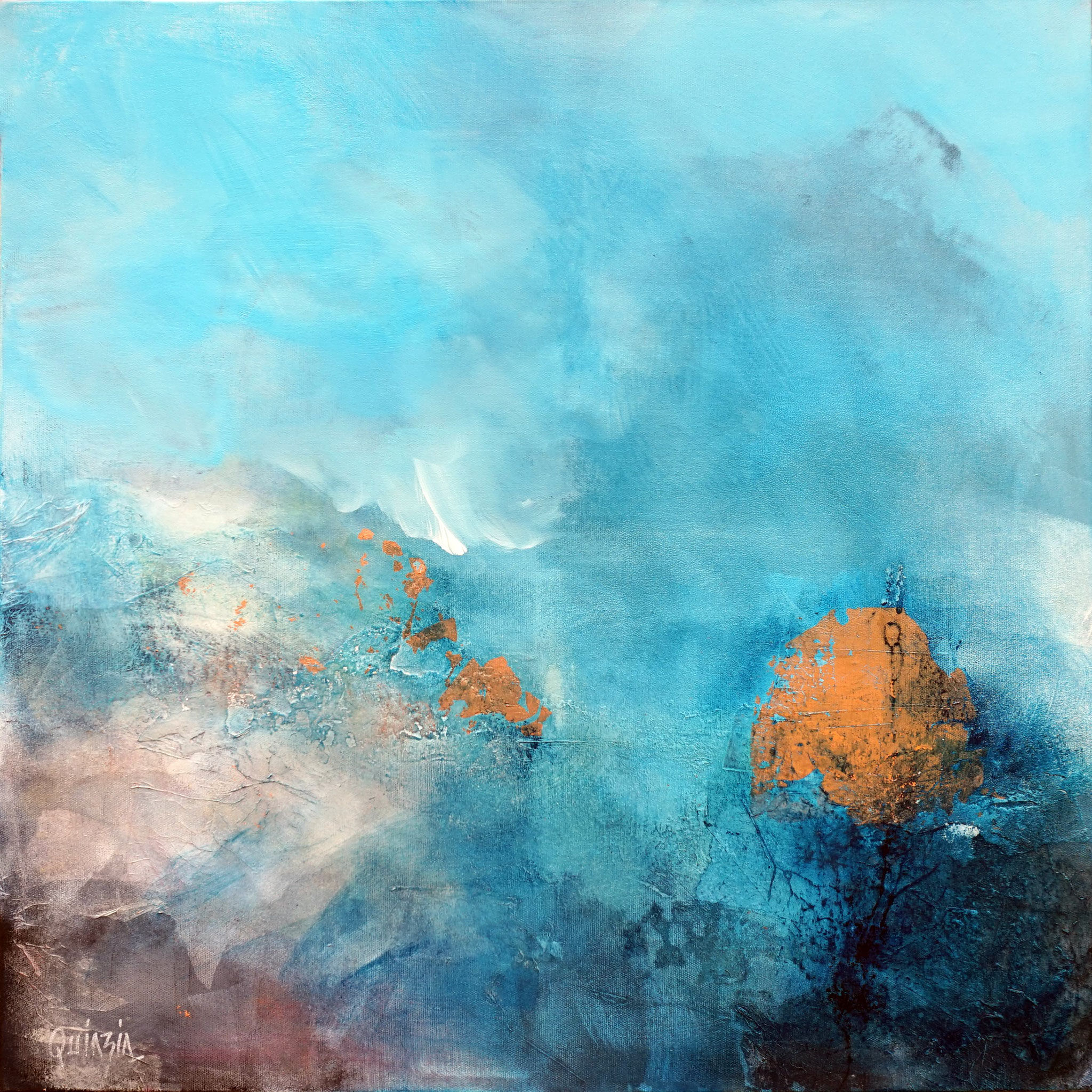 Le silence est d'or technique mixte sur toile 70 x 70 disponbible