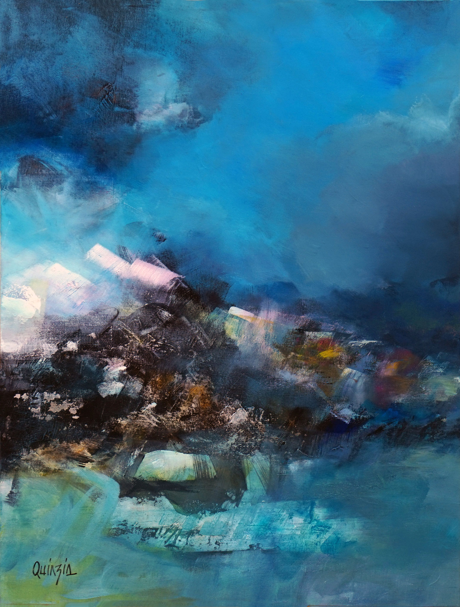 "Living blue" 1 technique mixte sur toile 65 x 92 VENDUE