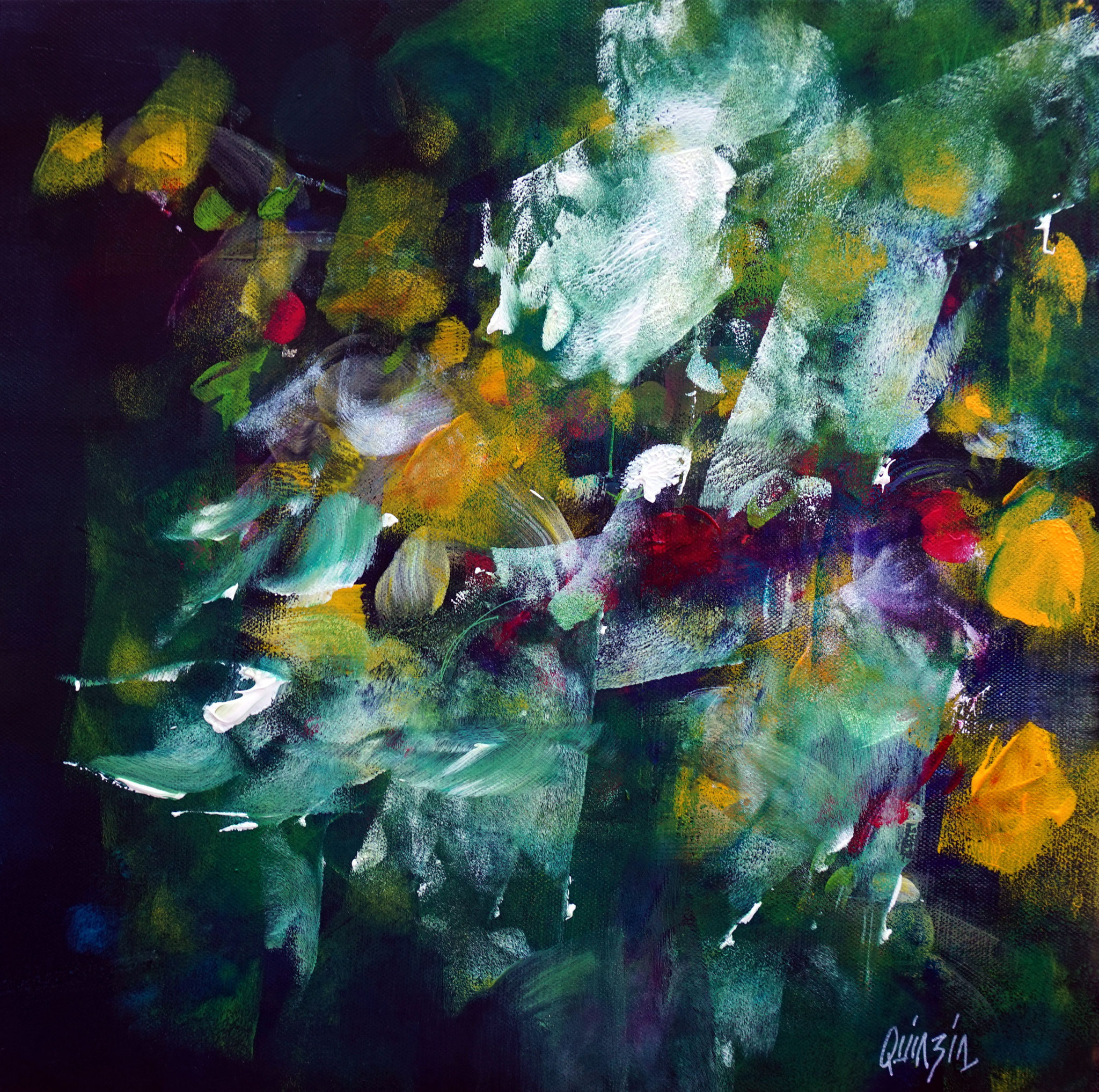 "Fleurs de lune" Acrylique et marqueurs sur toile 40 x 40, disponible