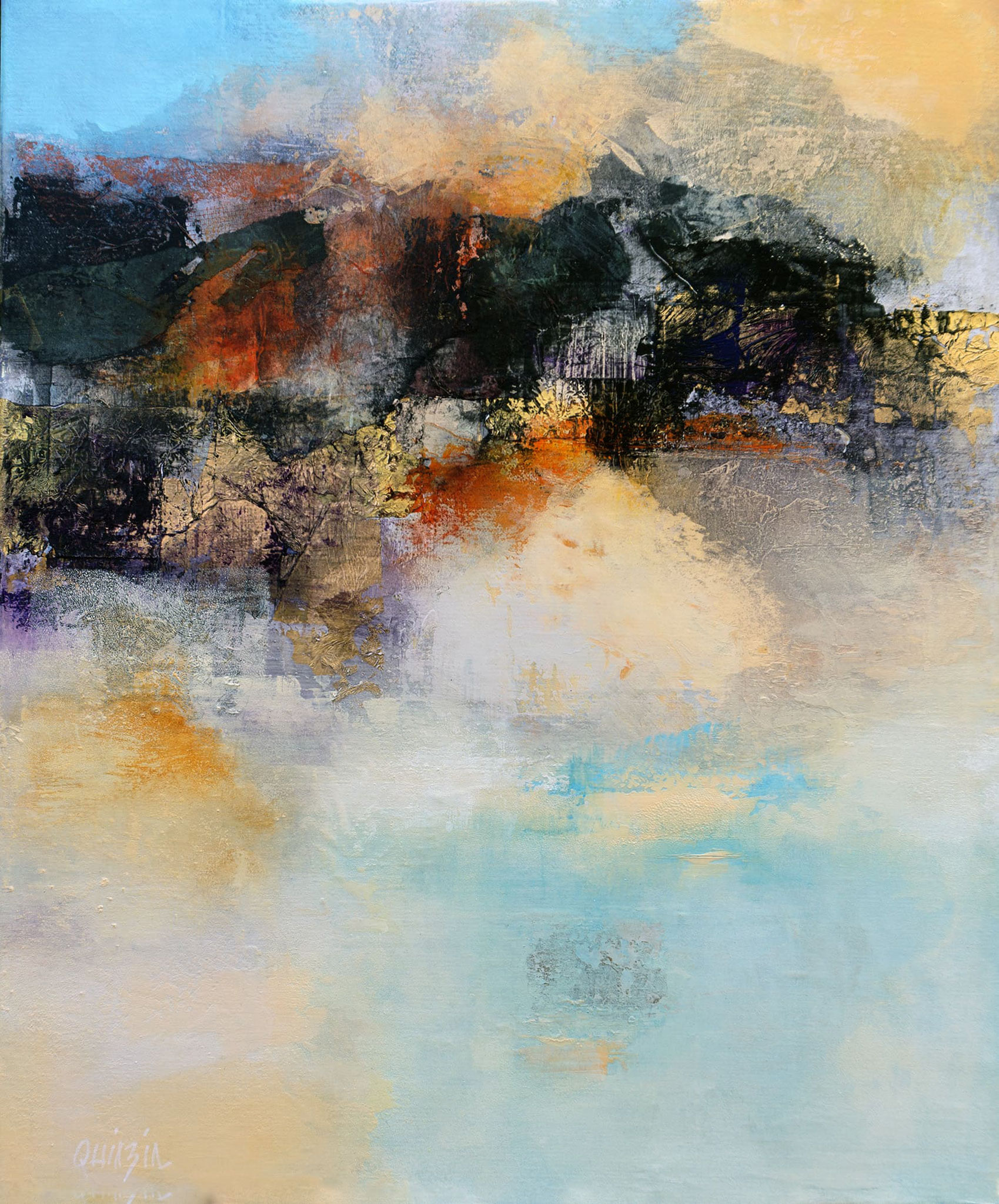 "Un nouveau jour" technique mixte sur toile, 45 x 56 x 1 cm, disponible