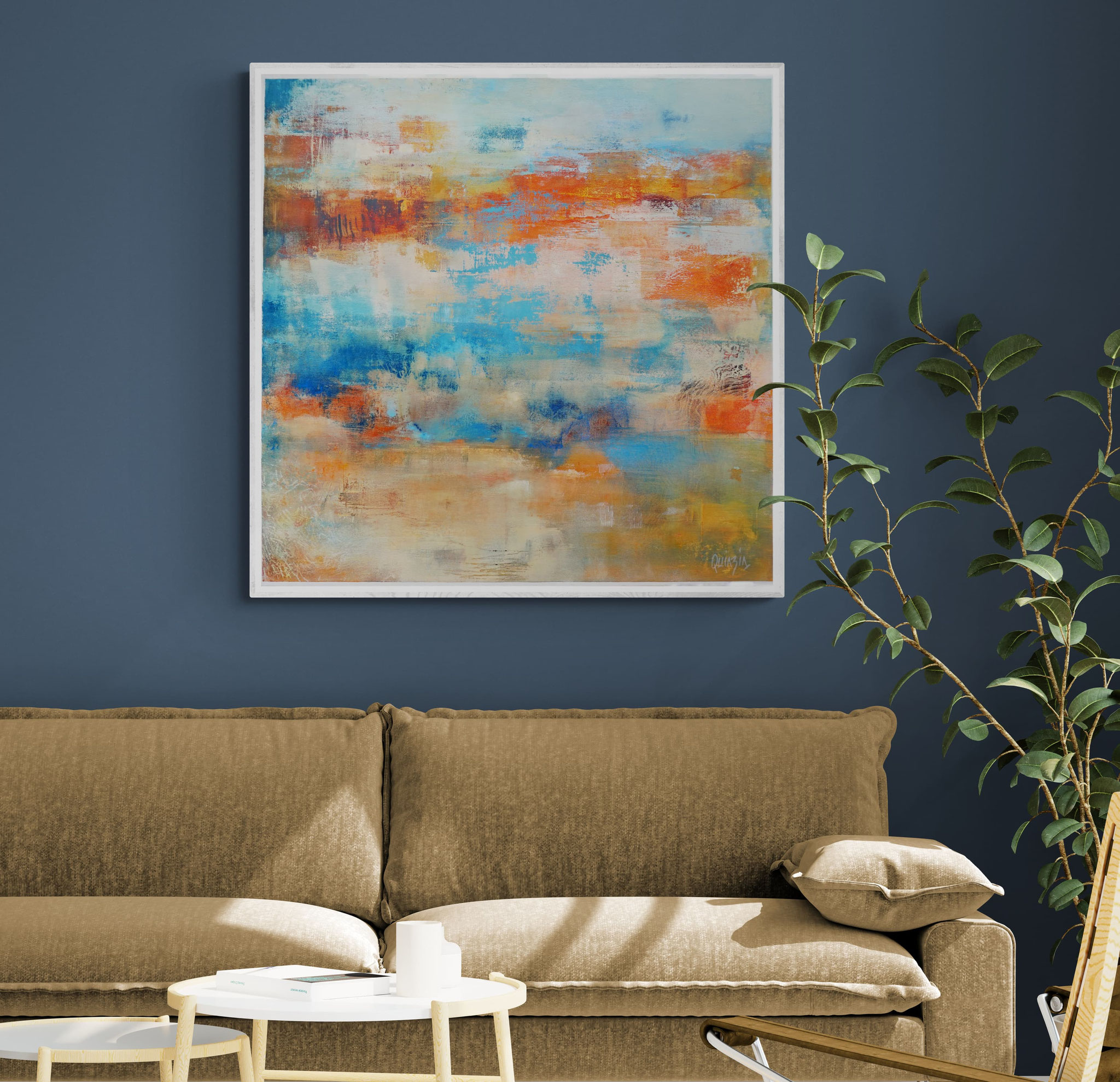 Tombé du ciel, acrylique et pastels à l'huile, 80*80 sur toile.