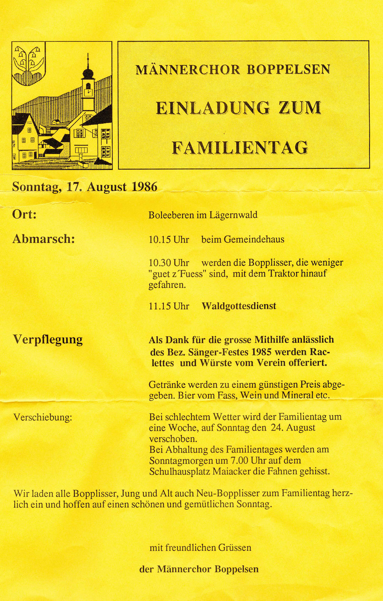 1986_Familientag auf Boleeberen als Dank für die Mithilfe am Bez. Sängerfest 1985