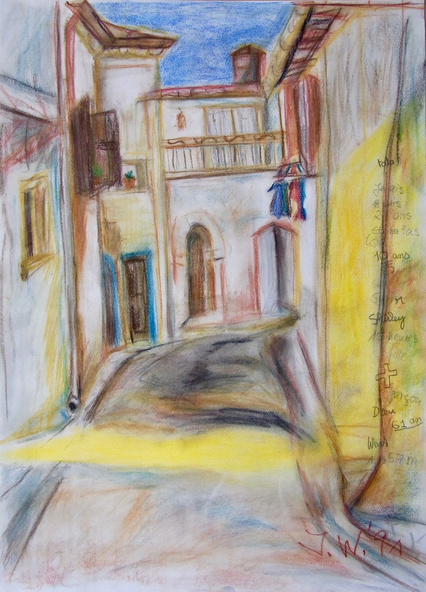 Dans la Rue, 42x59,5cm, Pastellkreide und Bleistift