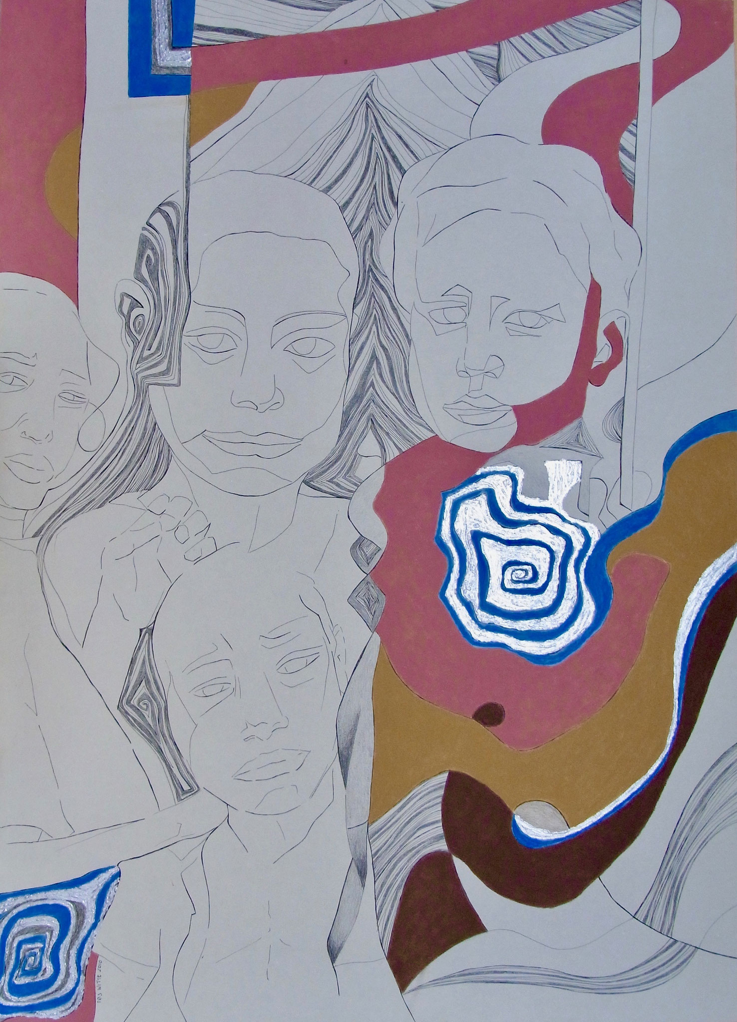 Freunde, 42x59,4cm, Pastellkreide, Tusche, Aluminiumoxid auf Papier, 1998