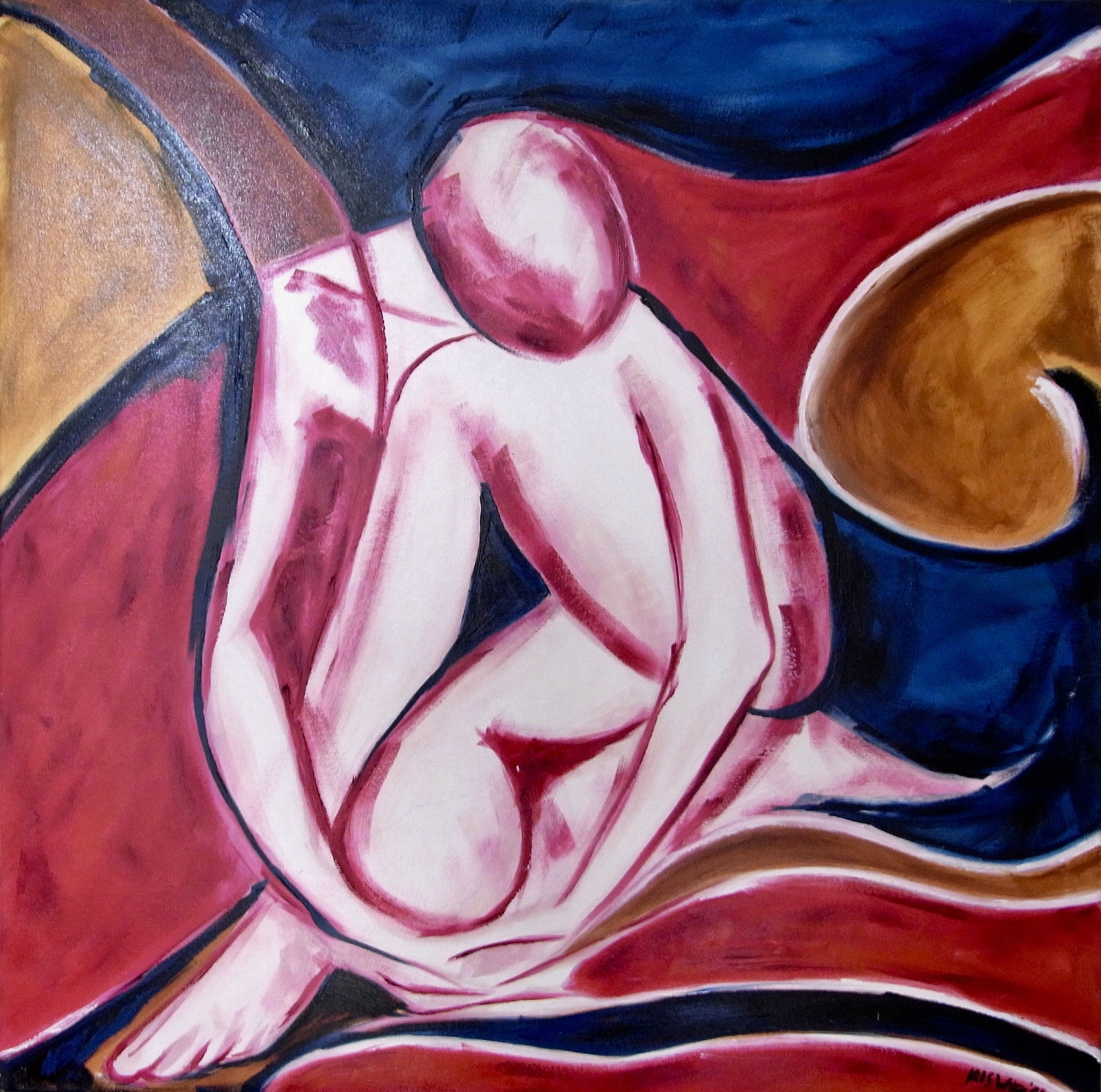 Bei sich im Kontakt, 80x80cm, Ölfarbe auf Leinwand