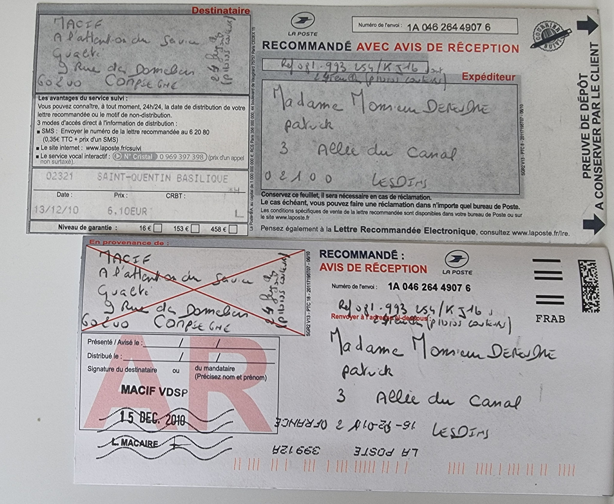 Le 13 Décembre 2010 j'adresse une LRAR à ma Compagnie d'Assurances LA MACIF soit vingt-quatre page. Pour l'instant je ne fais figurer que la page N°1 sur 24    INACCEPTABLE  BORDERLINE    EXPERTISES JUDICIAIRES ENTRE COPAINS...  www.jenesuispasunchien.fr 