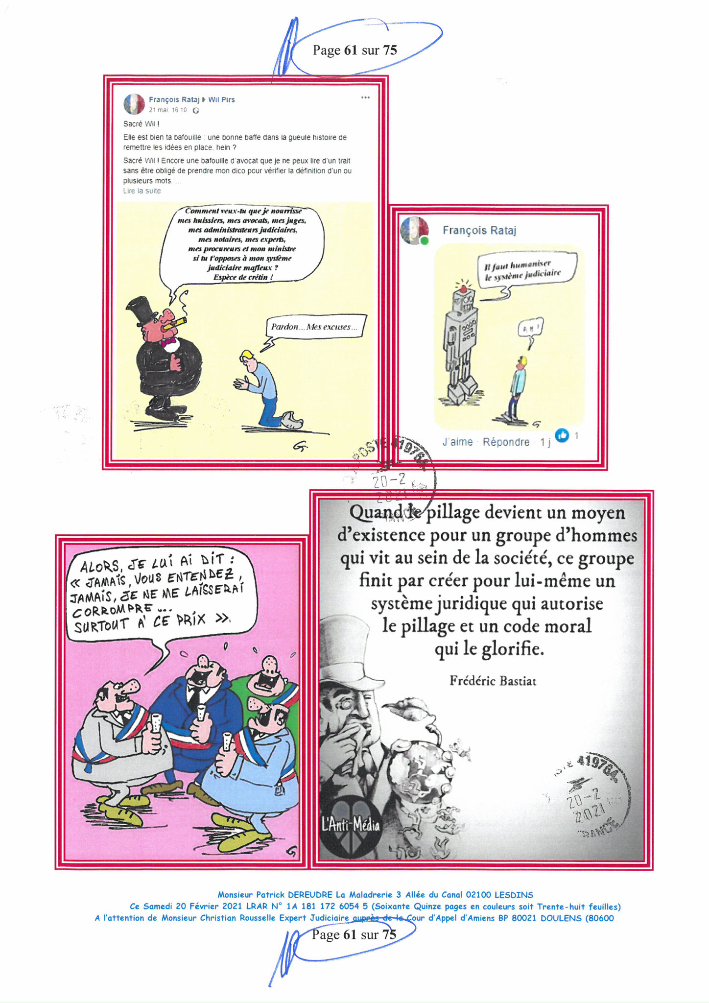 Pièce N°12f) Page 61sur75 AFFAIRE CRIMINELLE «MES CHERS VOISINS» SIGNIFICATION DE JUGEMENT, Violences, Extorsion de Fonds, Tentative Extorsion de Fonds, Maître Marc ANTONINI à l'œuvre et ce avec la bénédiction de nos Institutions www.jesuispatrick.fr