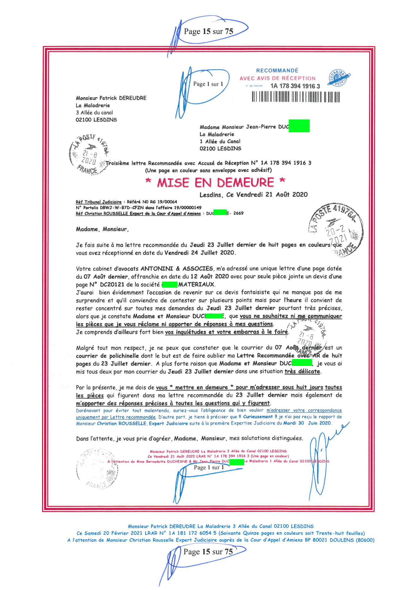 Pièce N°9f) Page 15sur75 AFFAIRE CRIMINELLE «MES CHERS VOISINS» SIGNIFICATION DE JUGEMENT, Violences, Extorsion de Fonds, Tentative Extorsion de Fonds, Maître Marc ANTONINI à l'œuvre et ce avec la bénédiction de nos Institutions www.jesuispatrick.fr