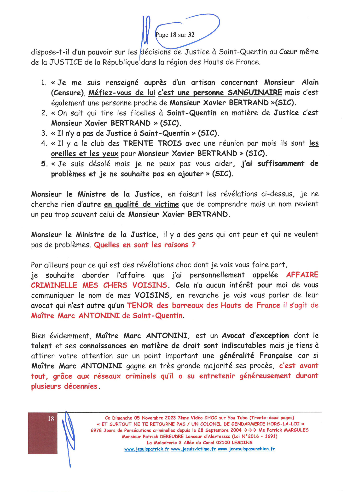 Page 18/32 7ème VIDEO ET SURTOUT NE TE RETOURNE PAS !!! Dimanche 05 Novembre 2023 à 19h10 OPERATION MAINS PROPRES #StopCorruptionStop  www.jenesuispasunchien.fr www.jesuisvictime.fr www.jesuispatrick.fr PARJURE & CORRUPTION AU COEUR MÊME DE LA JUSTICE