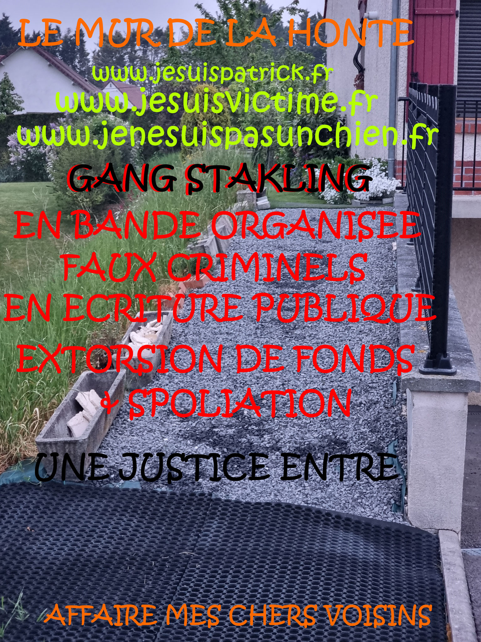 Falsification du permis de Construire et du cahier des charges du lotissement Faux en Ecriture Publique Monsieur Christian ROUSSELLE un Expert Judiciaire CORROMPU victime de GANG STAKLING #STOPCORRUPTIONSTOP www.jesuispatrick.fr AFFAIRE MES CHERS VOISINS