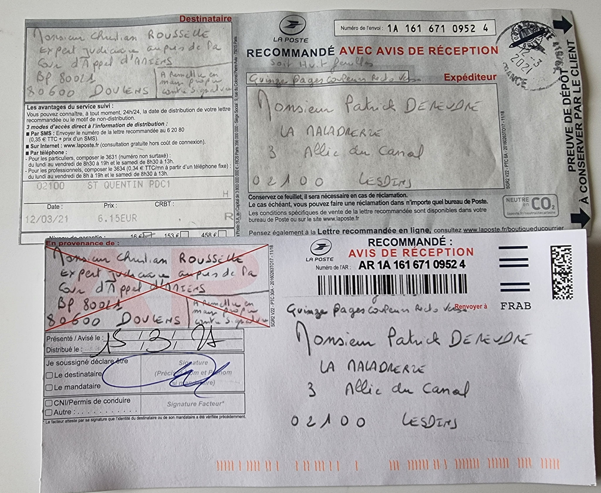 Accusé de Réception 2ème LRAR AFFAIRE CRIMINELLE «MES CHERS VOISINS» SIGNIFICATION DE JUGEMENT, Violences, Extorsion de Fonds, Tentative Extorsion de Fonds, Maître Marc ANTONINI à l'œuvre et ce avec la bénédiction de nos Institutions www.jesuispatrick.fr