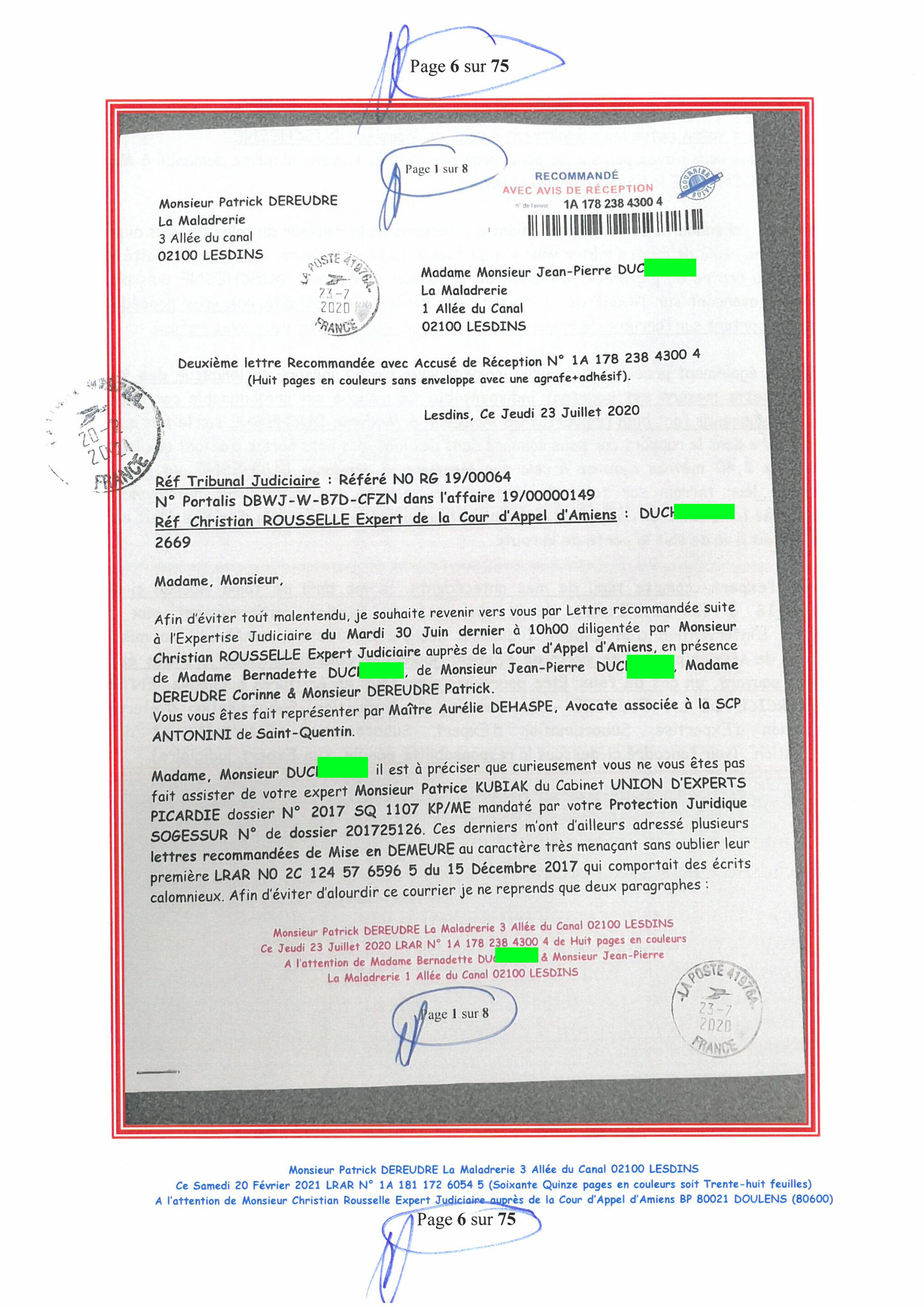 Pièce N°9f) Page 06sur75 AFFAIRE CRIMINELLE «MES CHERS VOISINS» SIGNIFICATION DE JUGEMENT, Violences, Extorsion de Fonds, Tentative Extorsion de Fonds, Maître Marc ANTONINI à l'œuvre et ce avec la bénédiction de nos Institutions www.jesuispatrick.fr