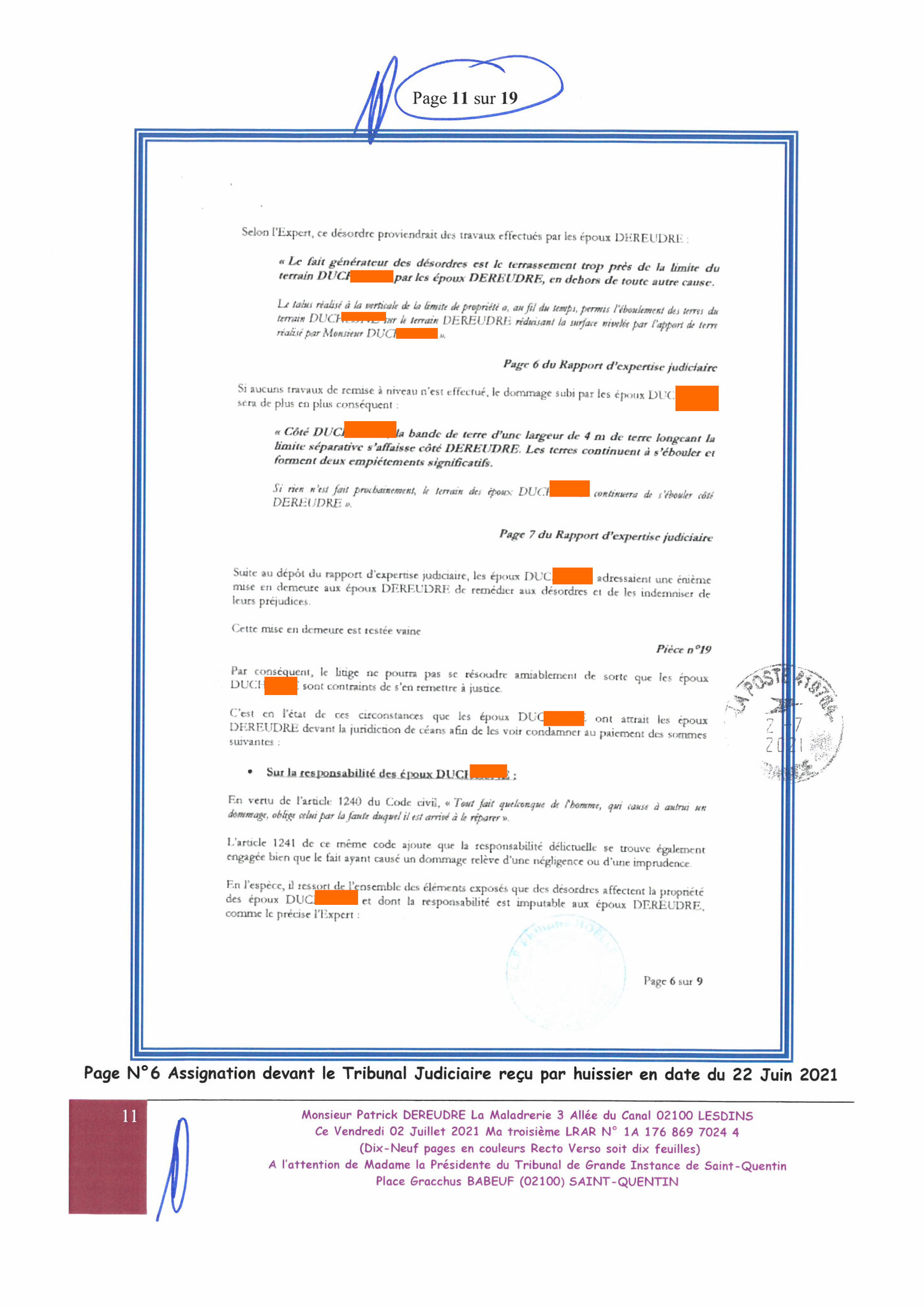 Ma lettre du 02 Juillet 2021 adressée au TRIBUNAL DE GRANDE INSTANCE de SAINT-QUENTIN  sans réponse situation lourde de conséquences www.jesuisvictime.fr www.jenesuispasunchien.fr www.jesuisenvie.fr ALERTE ROUGE TRISTE FRANCE CORRUPTION GENERALISEE EN FRA