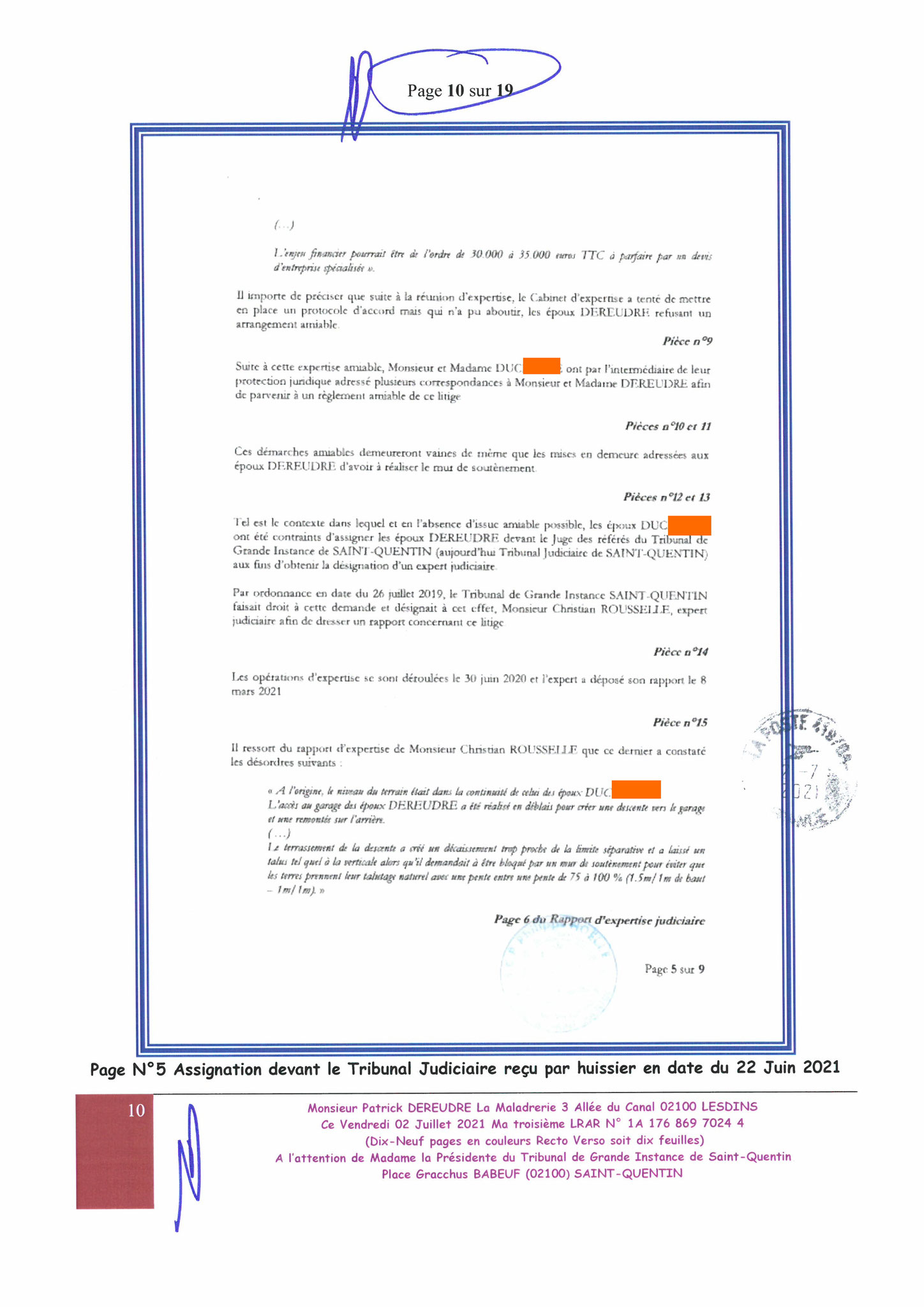 Ma lettre du 02 Juillet 2021 adressée au TRIBUNAL DE GRANDE INSTANCE de SAINT-QUENTIN  sans réponse situation lourde de conséquences www.jesuisvictime.fr www.jenesuispasunchien.fr www.jesuisenvie.fr ALERTE ROUGE TRISTE FRANCE CORRUPTION GENERALISEE EN FRA