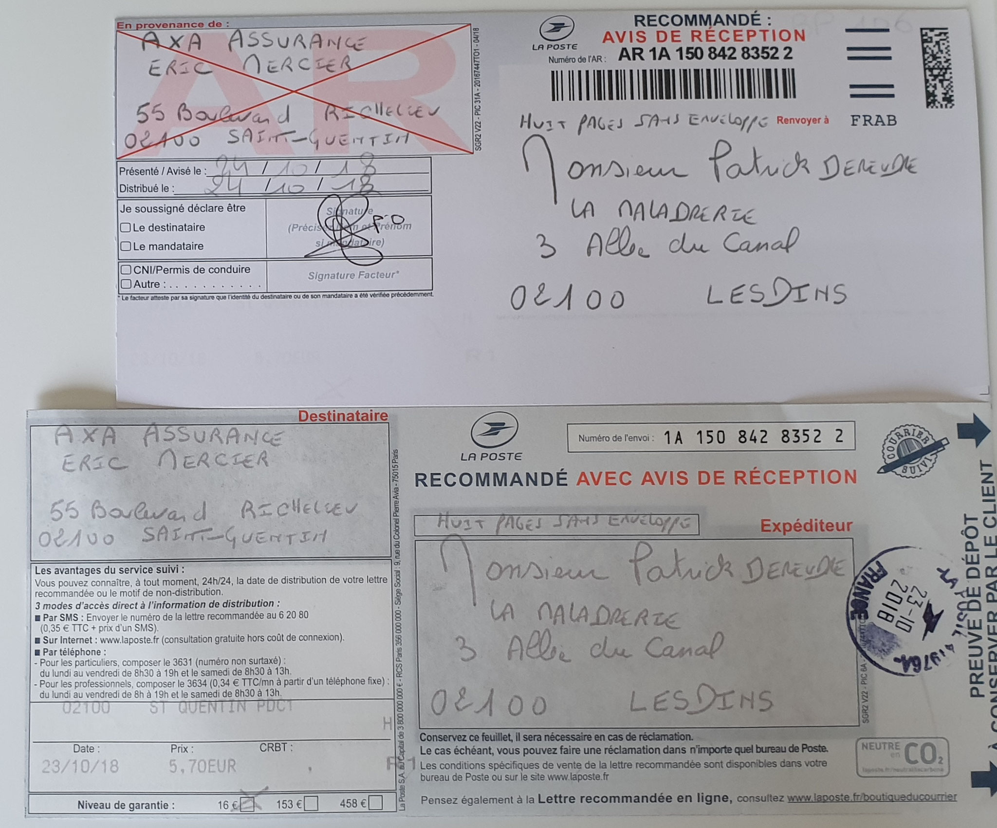 Le 23 Octobre 2018 j'adresse à AXA une LRAR N0 1A 150 842 8352 2 (huit pages) www.jenesuispasunchien.fr www.jesuisvictime.fr www.jesuispatrick.fr PARJURE & CORRUPTION