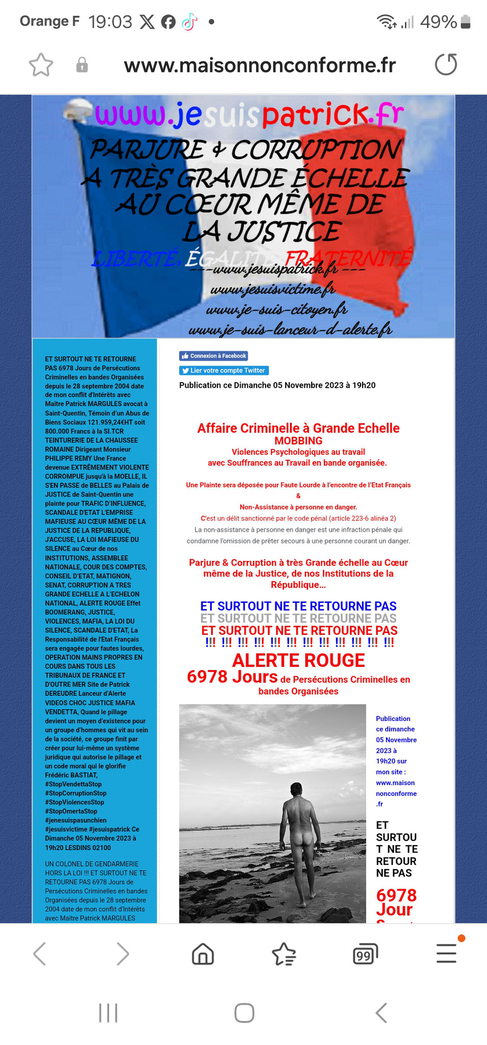 AFFAIRES CRIMINELLES LES BARONS & LES BARONNES DE LA JUSTICE www.jesuispatrick.fr www.jesuisenvie.fr www.jenesuispasunchier.fr #StopVendetta Ce Mercredi 22 Mai 2024