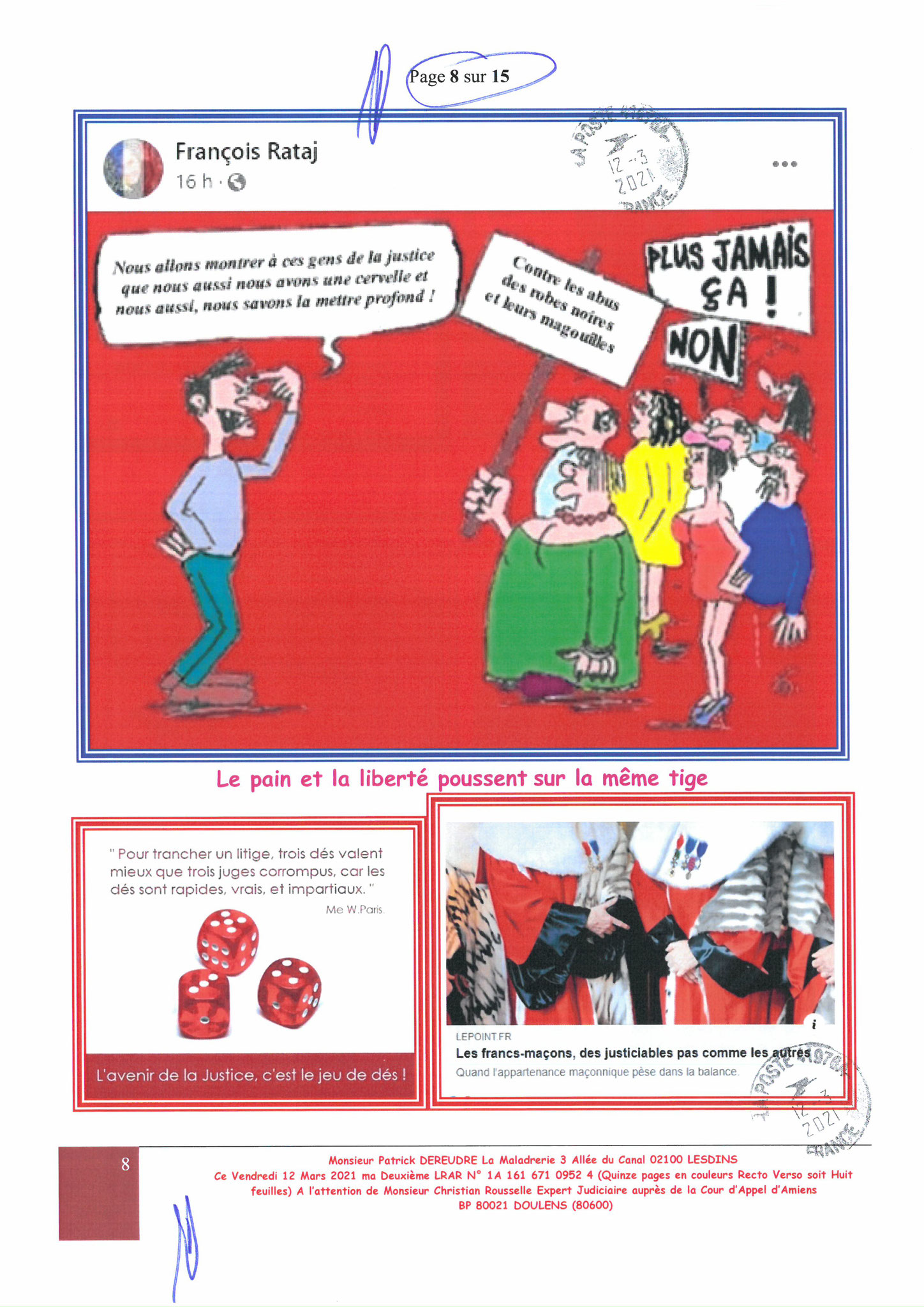 Pièce N°8e) Page 08sur15 AFFAIRE CRIMINELLE «MES CHERS VOISINS» SIGNIFICATION DE JUGEMENT, Violences, Extorsion de Fonds, Tentative Extorsion de Fonds, Maître Marc ANTONINI à l'œuvre et ce avec la bénédiction de nos Institutions www.jesuispatrick.fr
