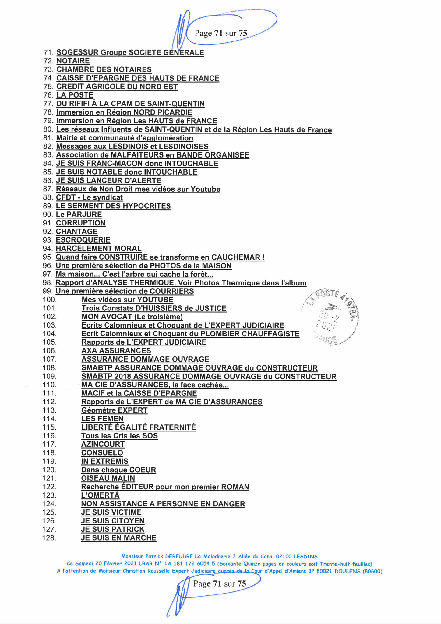 Pièce N°13f) Page 71sur75 AFFAIRE CRIMINELLE «MES CHERS VOISINS» SIGNIFICATION DE JUGEMENT, Violences, Extorsion de Fonds, Tentative Extorsion de Fonds, Maître Marc ANTONINI à l'œuvre et ce avec la bénédiction de nos Institutions www.jesuispatrick.fr