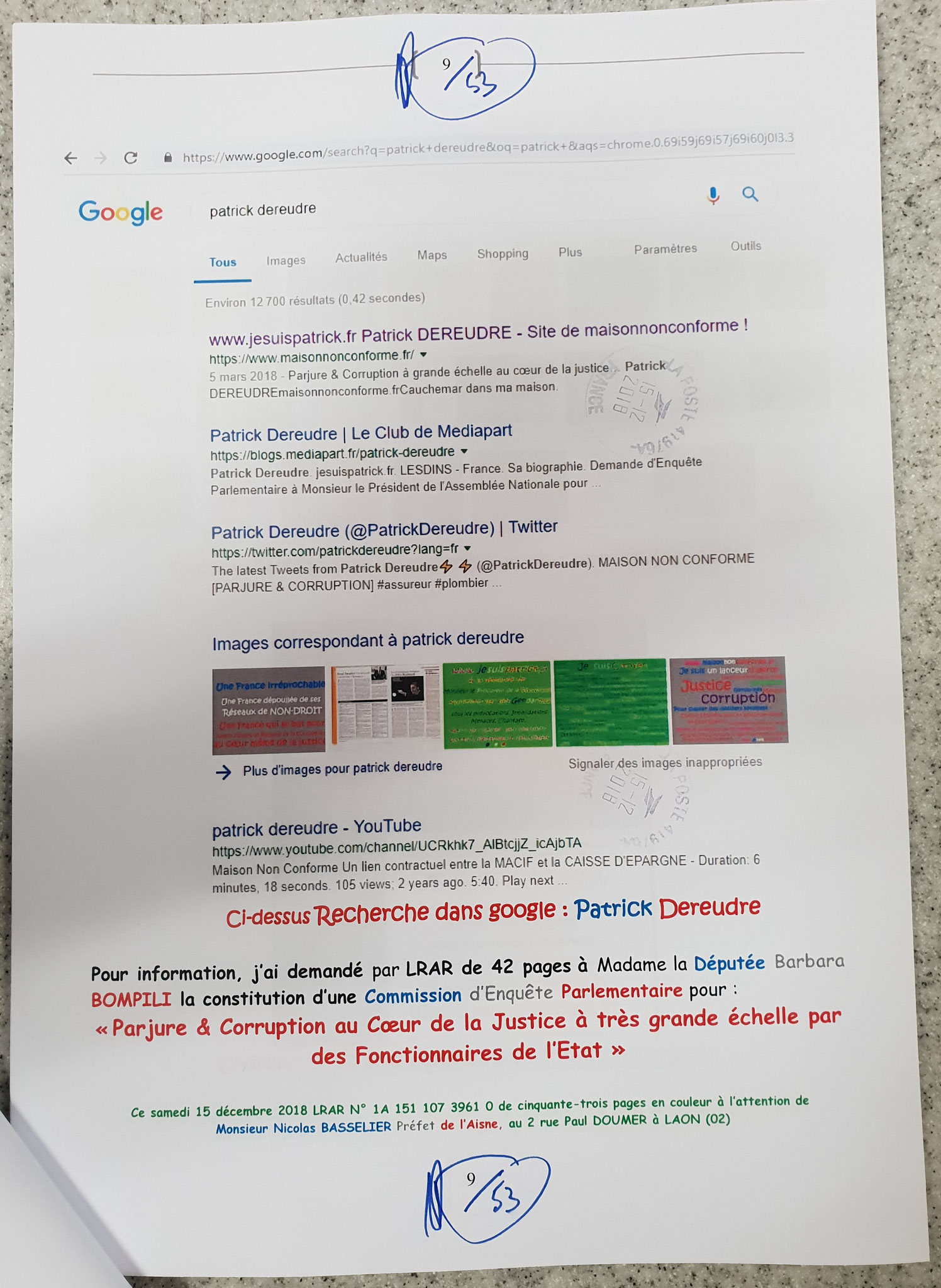 Demande Protection de ma Personne et de mes Biens... Ma Lettre recommandée adressé le 15 Décembre 2018 à Monsieur Nicolas BASSELIER le Préfet de l'Aisne (Sans Réponse!!!) www.jenesuispasunchien.fr www.jesuisvictime.fr www.jesuispatrick.fr NE RENONCEZ PAS