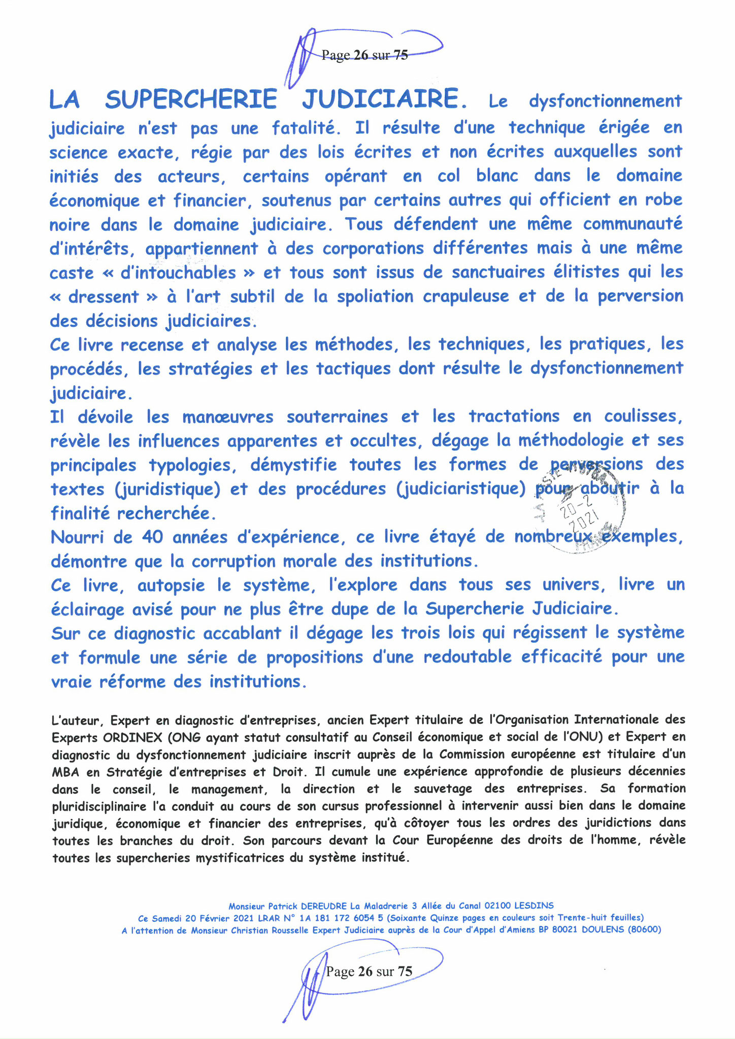 Pièce N°10f) Page 26sur75 AFFAIRE CRIMINELLE «MES CHERS VOISINS» SIGNIFICATION DE JUGEMENT, Violences, Extorsion de Fonds, Tentative Extorsion de Fonds, Maître Marc ANTONINI à l'œuvre et ce avec la bénédiction de nos Institutions www.jesuispatrick.fr