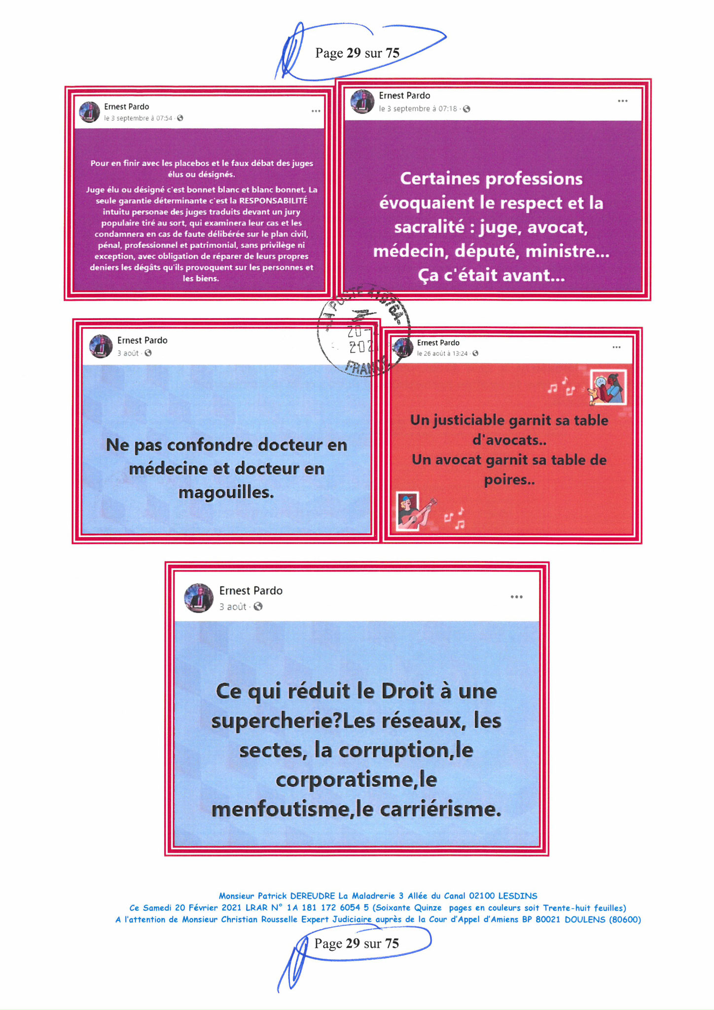 Pièce N°10f) Page 29sur75 AFFAIRE CRIMINELLE «MES CHERS VOISINS» SIGNIFICATION DE JUGEMENT, Violences, Extorsion de Fonds, Tentative Extorsion de Fonds, Maître Marc ANTONINI à l'œuvre et ce avec la bénédiction de nos Institutions www.jesuispatrick.fr