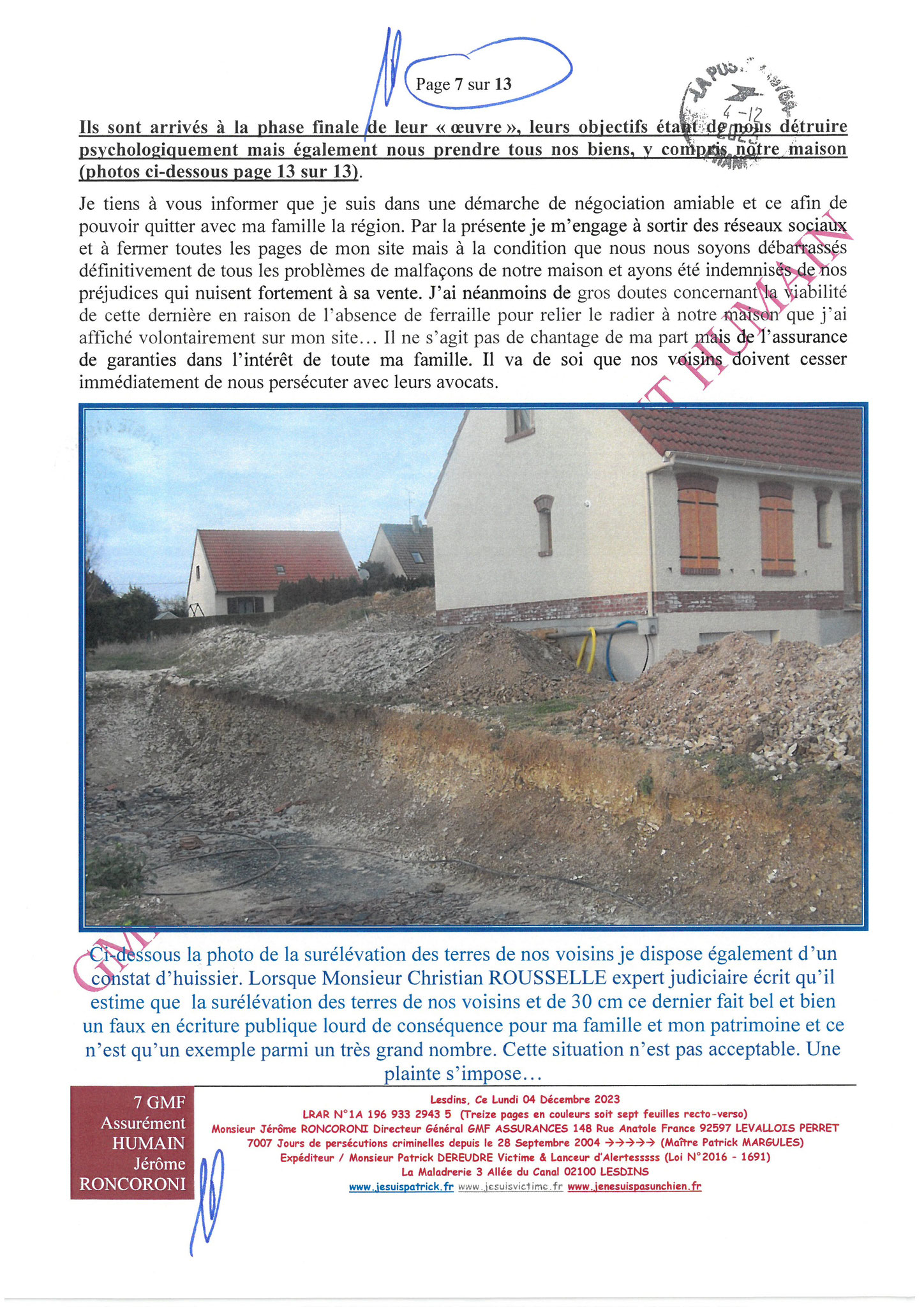 7d)NON ASSISTANCE A PERSONNES EN DANGER 7 sur 13 GMF ASSURANCES ASSURÉMENT HUMAIN !!! NON ASSISTANCE A PERSONNES EN DANGER Ma 1ère LRAR du 04 Décembre 2023 adressée en vain  à Monsieur Eric RONCORONI le Directeur Général de GMF ASSURANCES