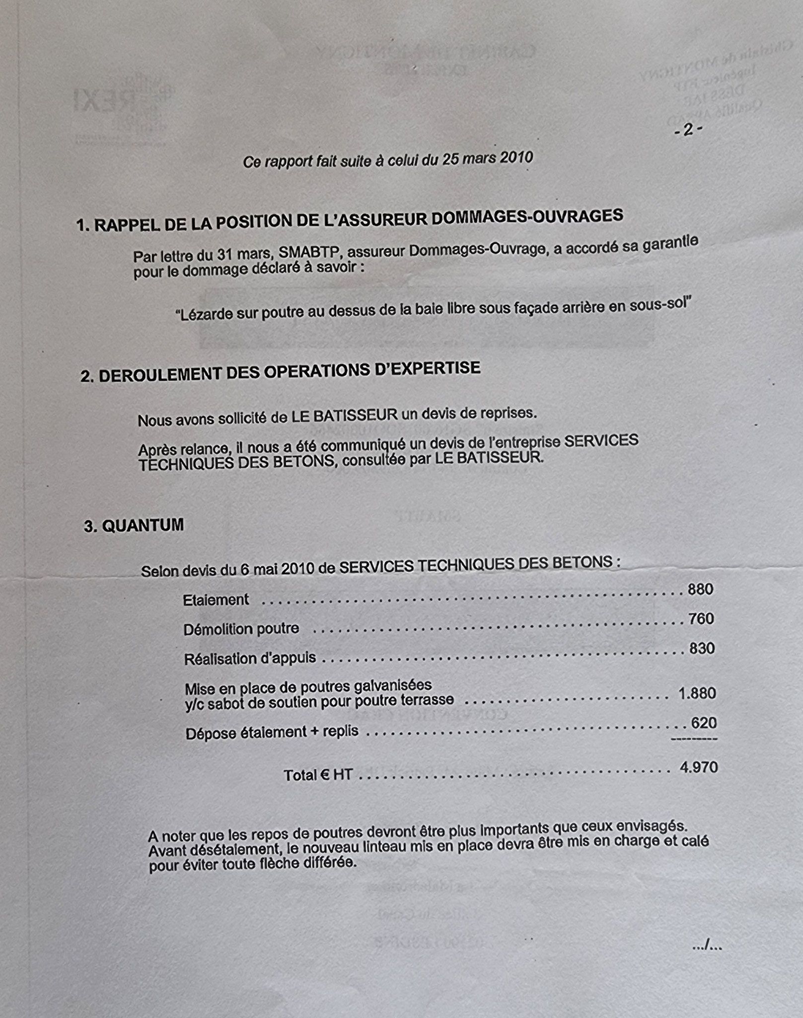 Courrier de la SMABTP de Marcq-en-BAROEUL Cedex du 10 Mai 2010 proposition inacceptable un cataplasme sur une jambe de bois. www.jenesuispasunchien.fr www.jesuisvictime.fr www.jesuispatrick.fr