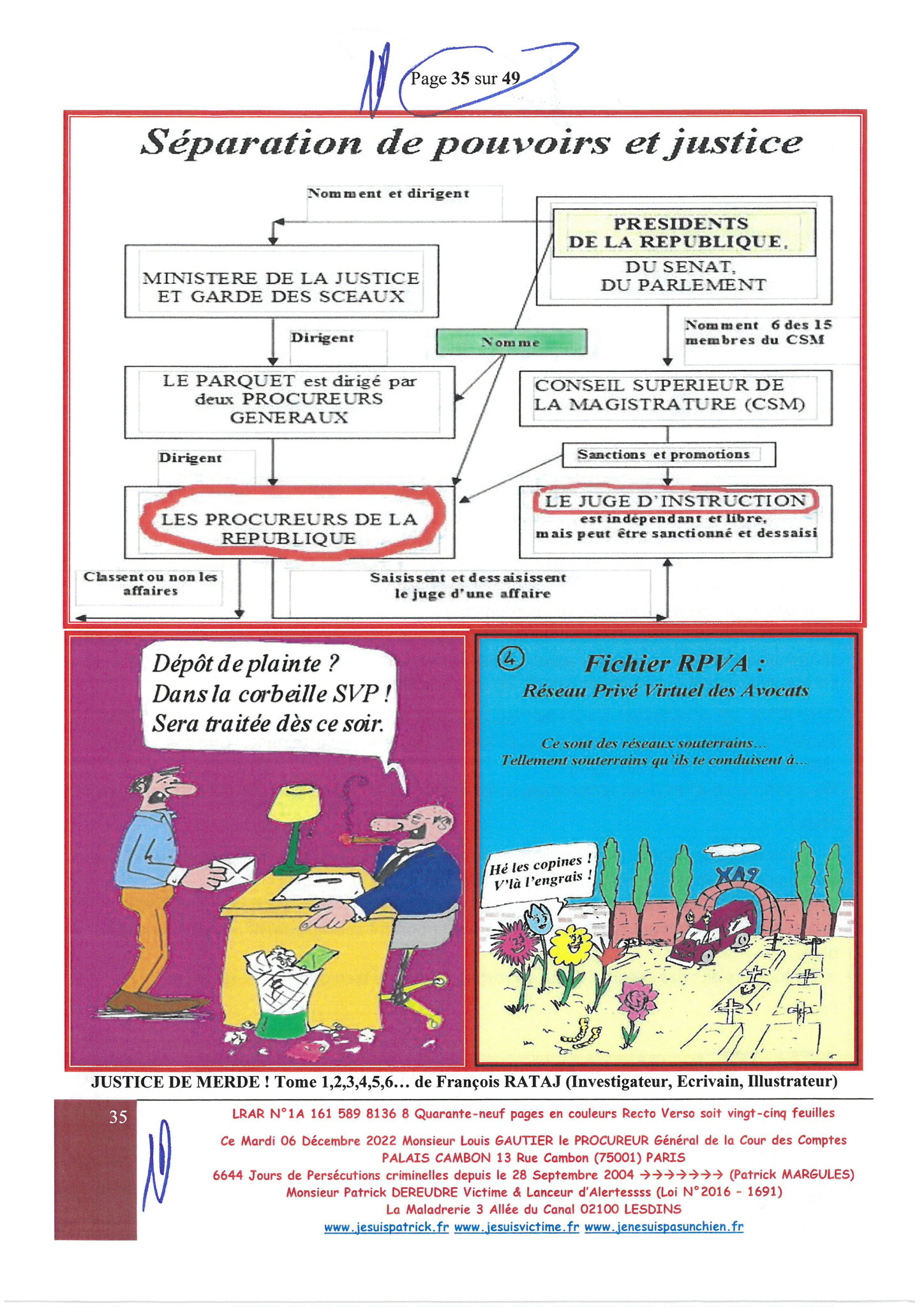 Monsieur Louis Gautier le Procureur Général de la COUR DES COMPTES  LRAR N° 1A 161 589 8136 8 du Mardi 06 Décembre 2022 Quarante-neuf pages en couleurs www.jesuispatrick.fr Parjure & Corruption à très GRANDE ECHELLE AU COEUR MÊME DE LA JUSTICE DE LA REPUB