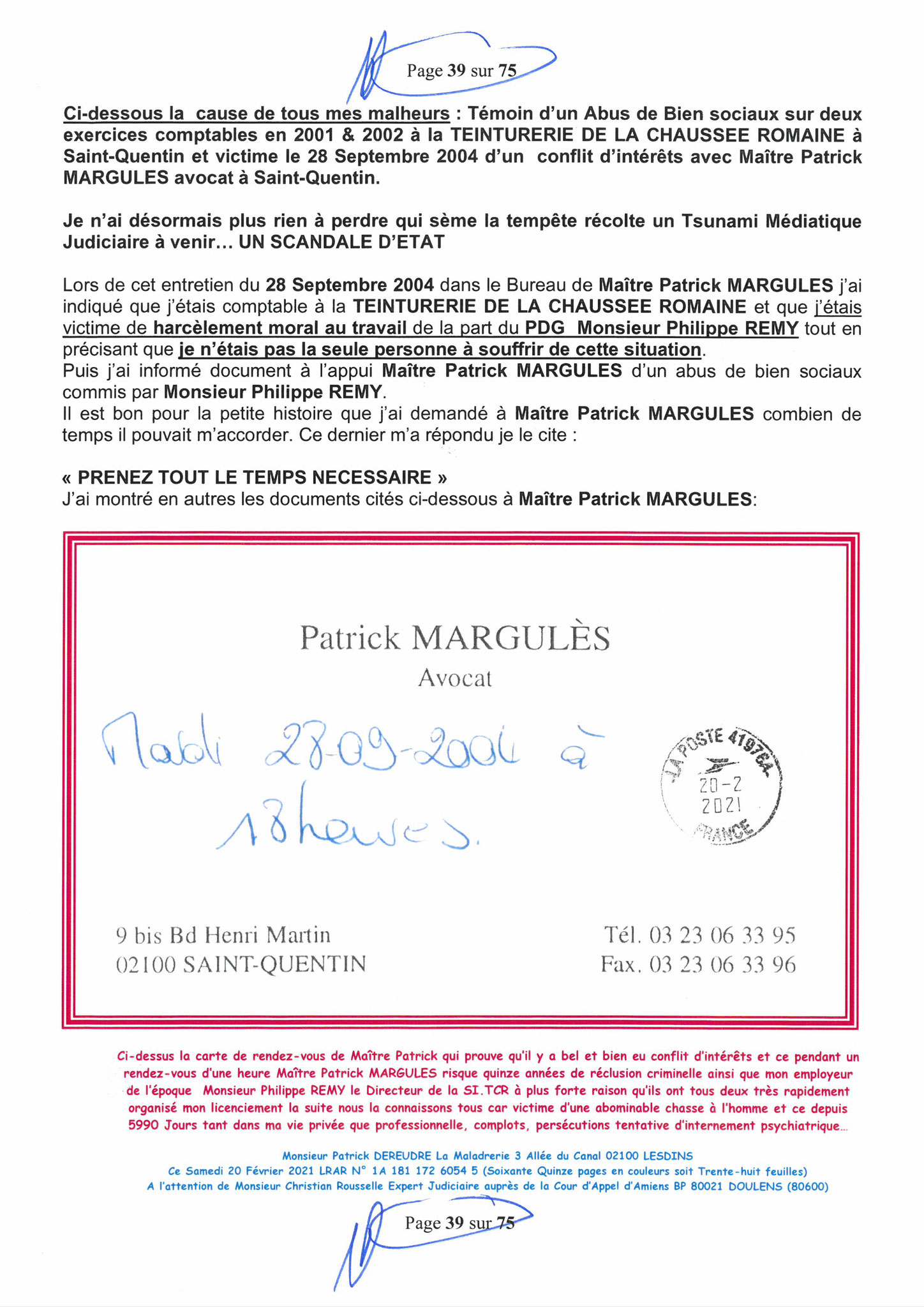 Pièce N°11f) Page 39sur75 AFFAIRE CRIMINELLE «MES CHERS VOISINS» SIGNIFICATION DE JUGEMENT, Violences, Extorsion de Fonds, Tentative Extorsion de Fonds, Maître Marc ANTONINI à l'œuvre et ce avec la bénédiction de nos Institutions www.jesuispatrick.fr