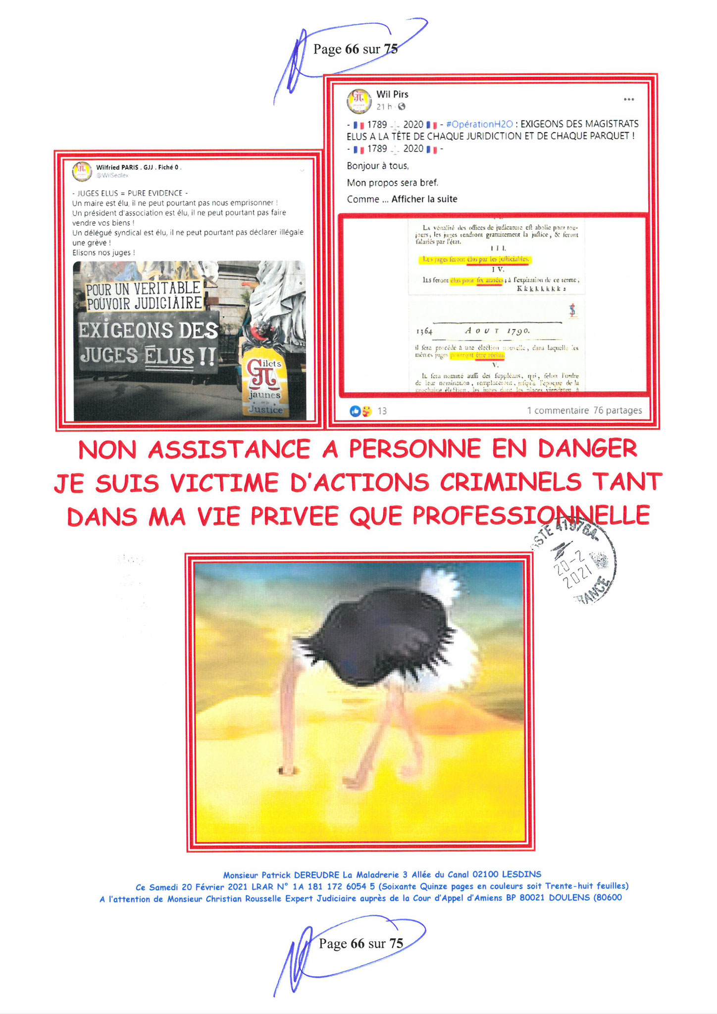 Pièce N°13f) Page 66sur75 AFFAIRE CRIMINELLE «MES CHERS VOISINS» SIGNIFICATION DE JUGEMENT, Violences, Extorsion de Fonds, Tentative Extorsion de Fonds, Maître Marc ANTONINI à l'œuvre et ce avec la bénédiction de nos Institutions www.jesuispatrick.fr