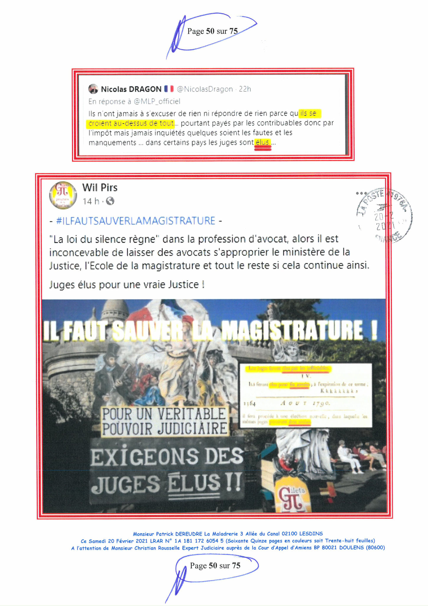 Pièce N°12f) Page 50sur75 AFFAIRE CRIMINELLE «MES CHERS VOISINS» SIGNIFICATION DE JUGEMENT, Violences, Extorsion de Fonds, Tentative Extorsion de Fonds, Maître Marc ANTONINI à l'œuvre et ce avec la bénédiction de nos Institutions www.jesuispatrick.fr
