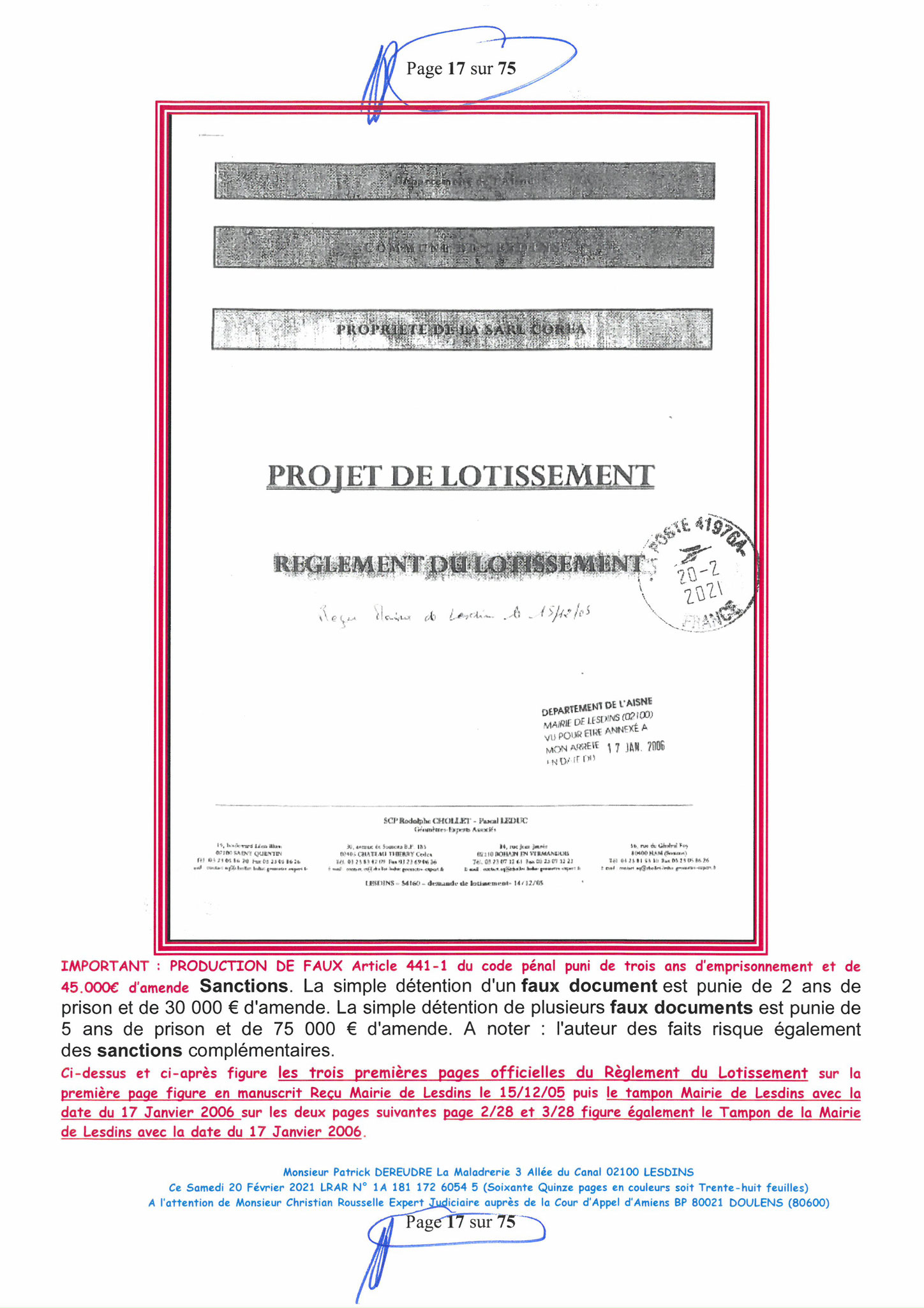 Pièce N°10f) Page 17sur75 AFFAIRE CRIMINELLE «MES CHERS VOISINS» SIGNIFICATION DE JUGEMENT, Violences, Extorsion de Fonds, Tentative Extorsion de Fonds, Maître Marc ANTONINI à l'œuvre et ce avec la bénédiction de nos Institutions www.jesuispatrick.fr