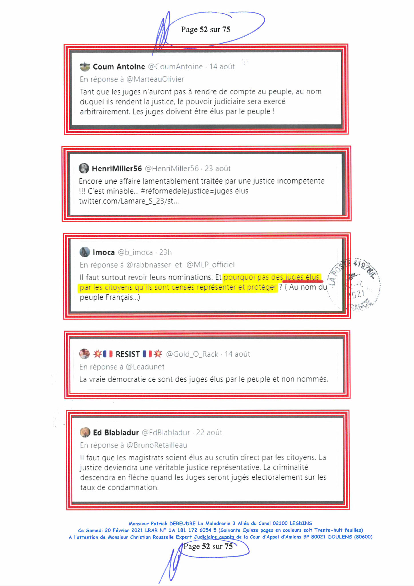 Pièce N°12f) Page 52sur75 AFFAIRE CRIMINELLE «MES CHERS VOISINS» SIGNIFICATION DE JUGEMENT, Violences, Extorsion de Fonds, Tentative Extorsion de Fonds, Maître Marc ANTONINI à l'œuvre et ce avec la bénédiction de nos Institutions www.jesuispatrick.fr