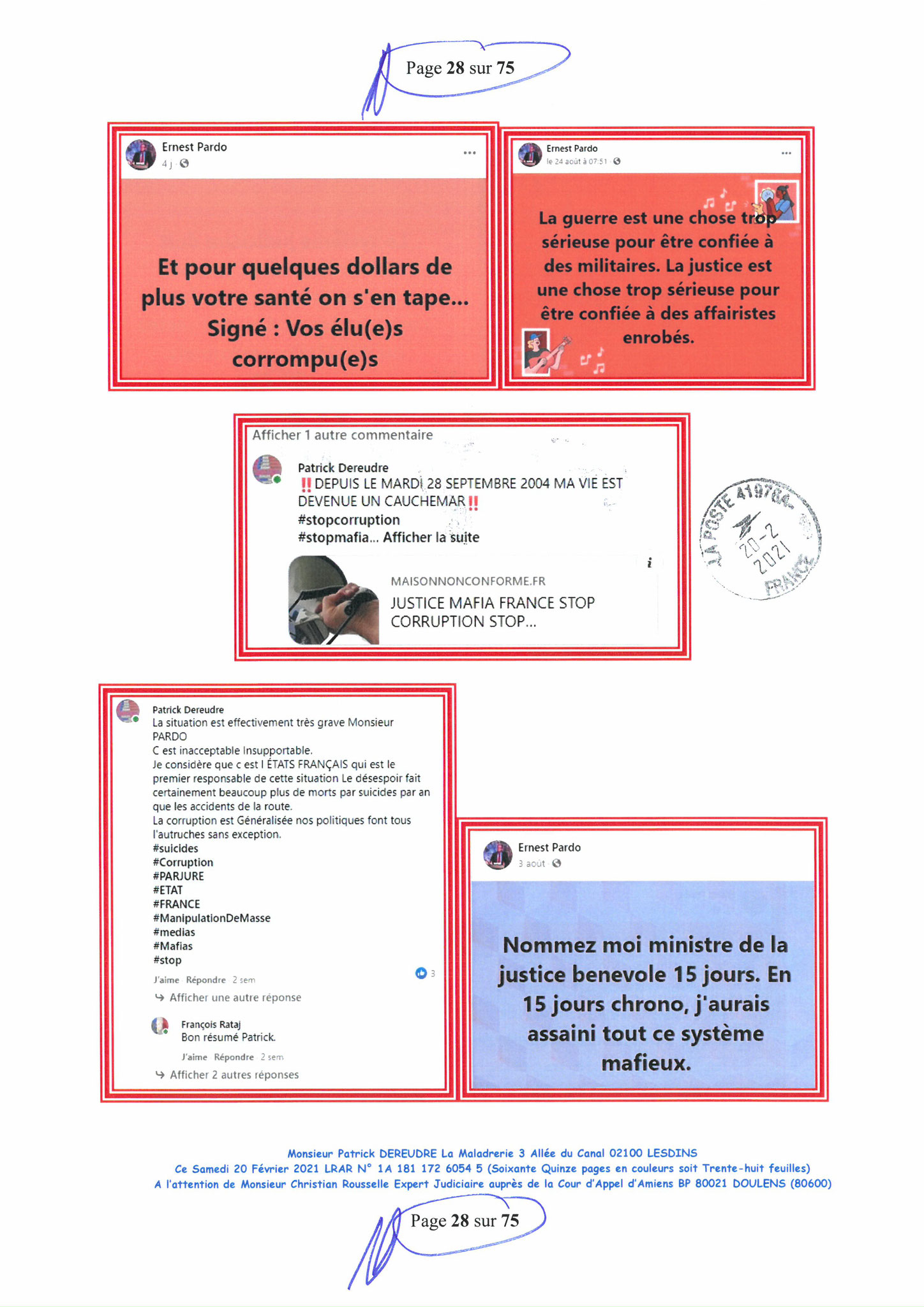 Pièce N°10f) Page 28sur75 AFFAIRE CRIMINELLE «MES CHERS VOISINS» SIGNIFICATION DE JUGEMENT, Violences, Extorsion de Fonds, Tentative Extorsion de Fonds, Maître Marc ANTONINI à l'œuvre et ce avec la bénédiction de nos Institutions www.jesuispatrick.fr