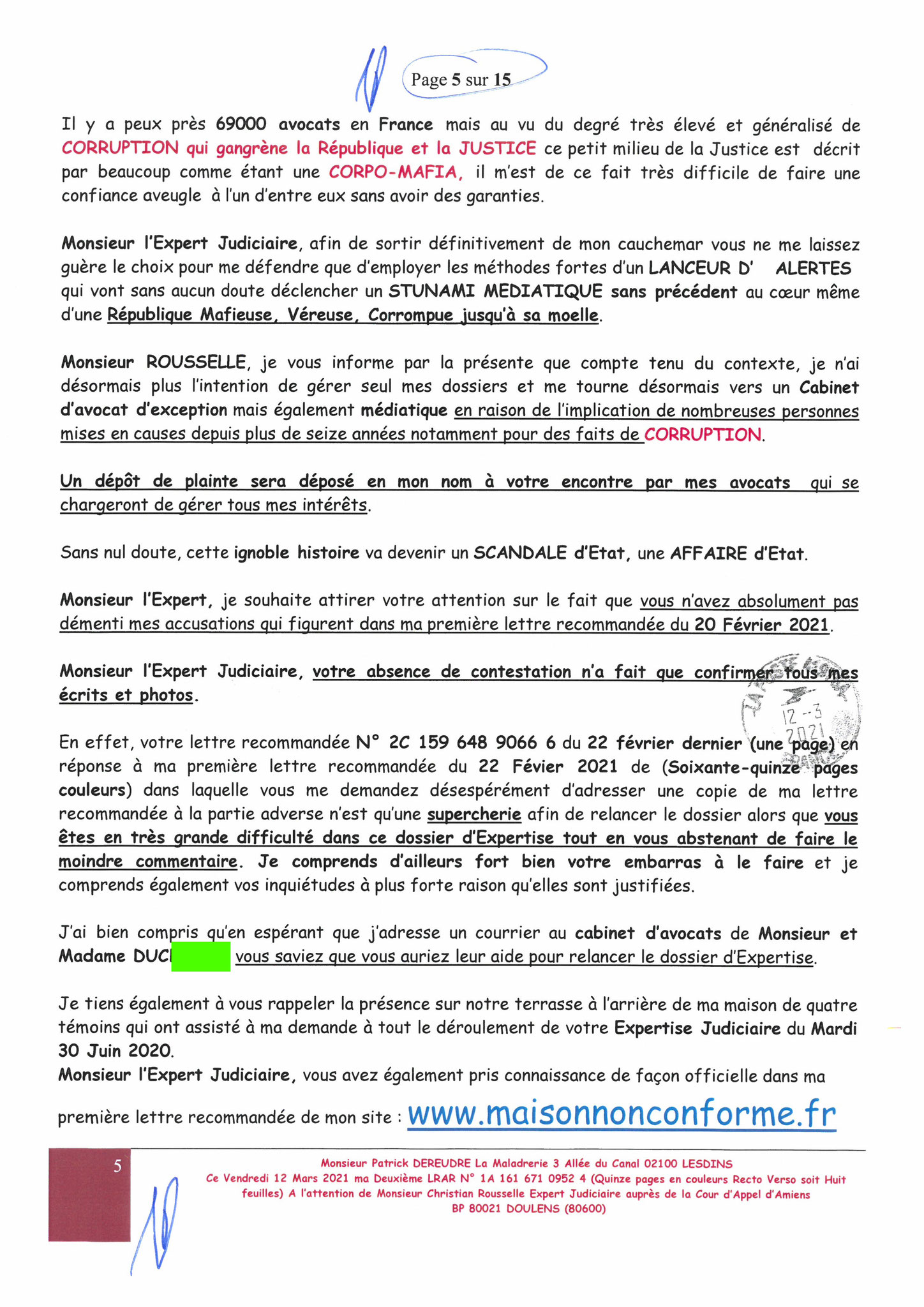 Pièce N°8e) Page 05sur15 AFFAIRE CRIMINELLE «MES CHERS VOISINS» SIGNIFICATION DE JUGEMENT, Violences, Extorsion de Fonds, Tentative Extorsion de Fonds, Maître Marc ANTONINI à l'œuvre et ce avec la bénédiction de nos Institutions www.jesuispatrick.fr