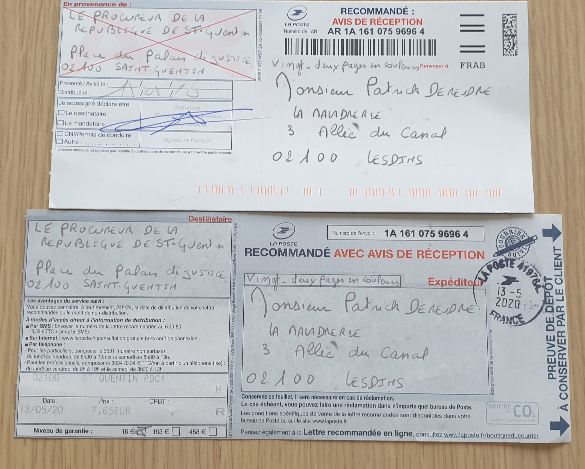 Mon dépôt de Plainte du 13 Mai 2020 auprès du Procureur de la République de Saint-Quentin Pour Violences en Bande Organisée à l'encontre des Taxis VASSEUR SERVICES www.jenesuispasunchien.fr www.jesuisvictime.fr www.jesuispatrick.fr