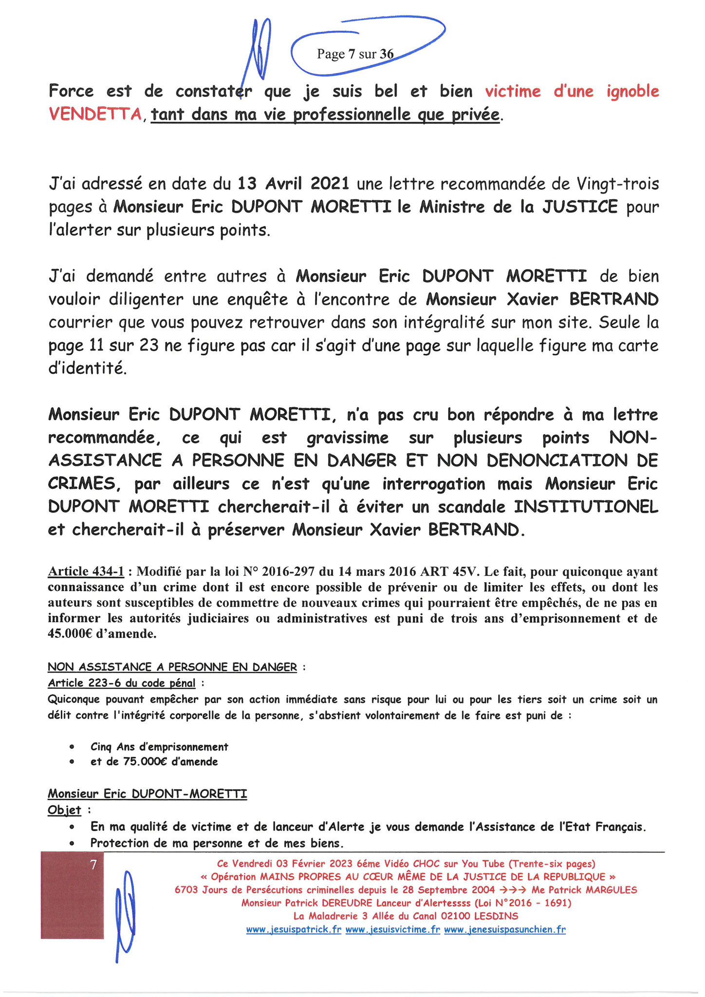 Page 36 sur 36 VIDEO CHOC N°6  OPERATION MAINS PROPRES EN COURS CORRUPTION & PARJURE AU COEUR MÊME DE LA JUSTICE DE LA REPUBLIQUE www.jesuisvictimefr www.jesuispatrick.fr www.jenesuispasunchien.fr 