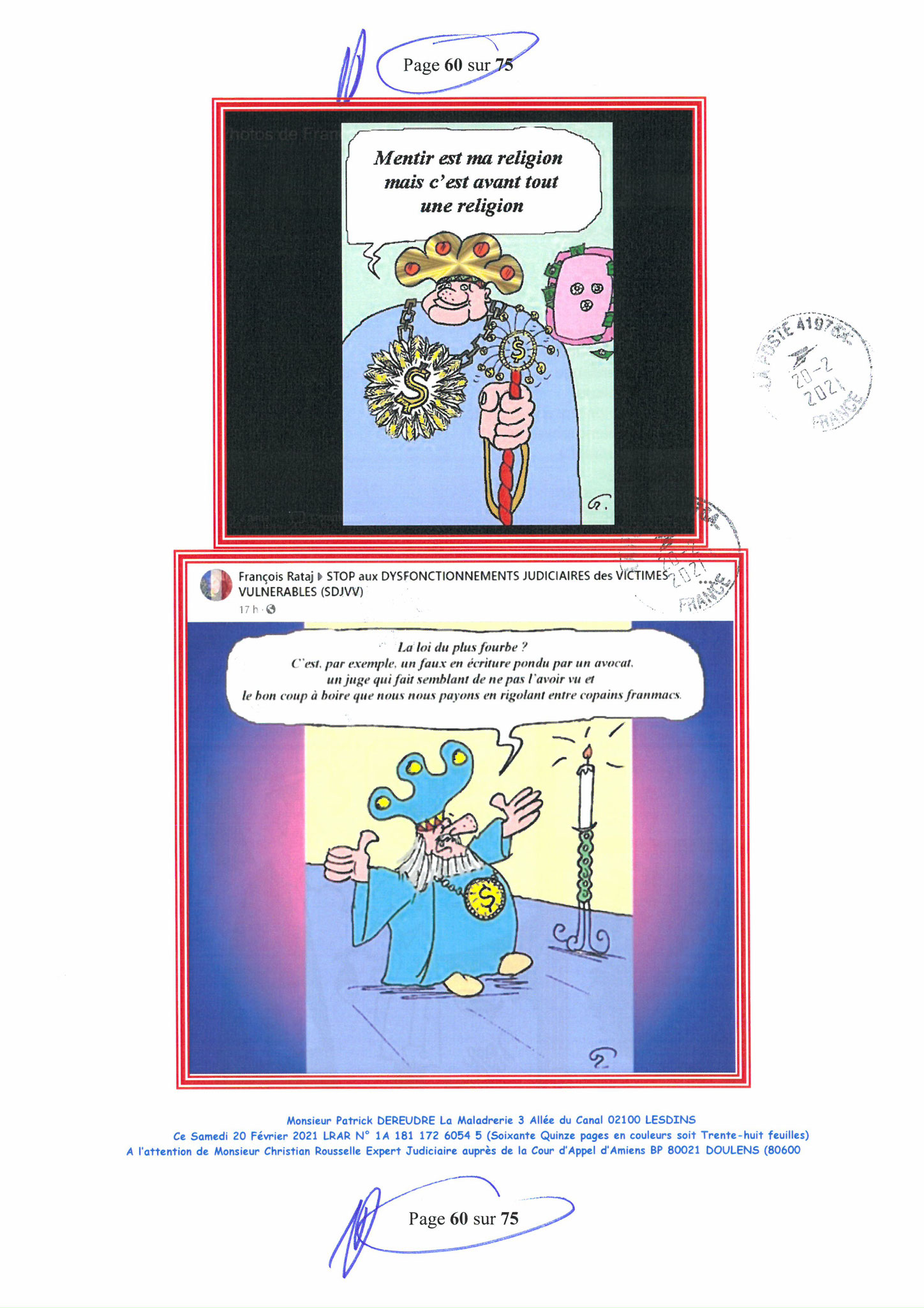 Pièce N°12f) Page 60sur75 AFFAIRE CRIMINELLE «MES CHERS VOISINS» SIGNIFICATION DE JUGEMENT, Violences, Extorsion de Fonds, Tentative Extorsion de Fonds, Maître Marc ANTONINI à l'œuvre et ce avec la bénédiction de nos Institutions www.jesuispatrick.fr