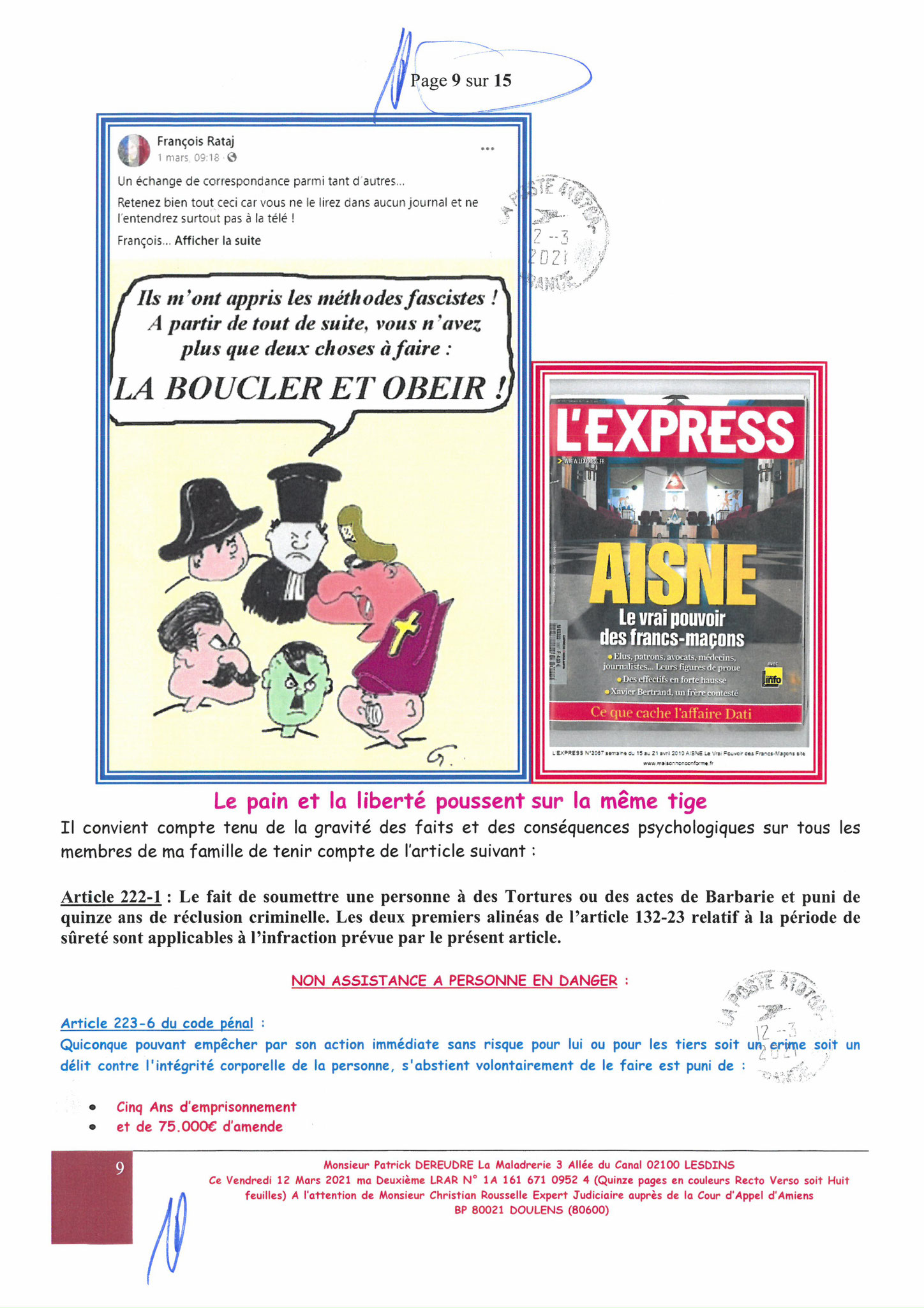 Pièce N°8e) Page 09sur15 AFFAIRE CRIMINELLE «MES CHERS VOISINS» SIGNIFICATION DE JUGEMENT, Violences, Extorsion de Fonds, Tentative Extorsion de Fonds, Maître Marc ANTONINI à l'œuvre et ce avec la bénédiction de nos Institutions www.jesuispatrick.fr